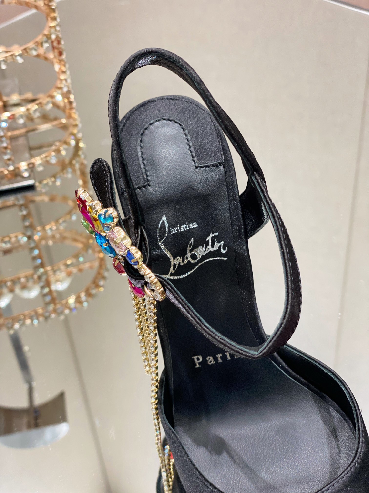 [TOP] Christian Louboutin 10cm High Heel Pumps with Crystal - Black