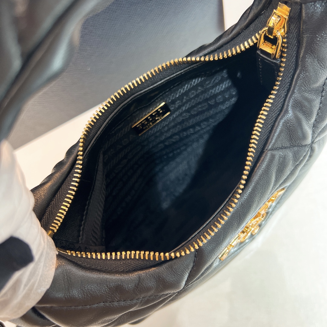 [TOP] PRADA Lambskin Hobo Bags 21*12.5*6.5cm/40*27*11.5cm - Black