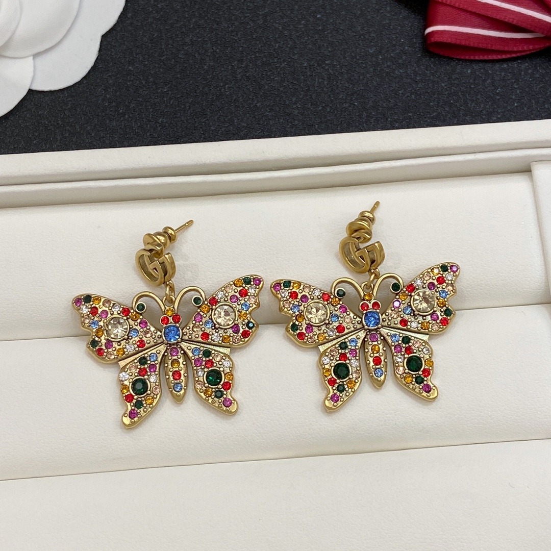[TOP] GUCCI Butterfly Earrings +Rings - Gold
