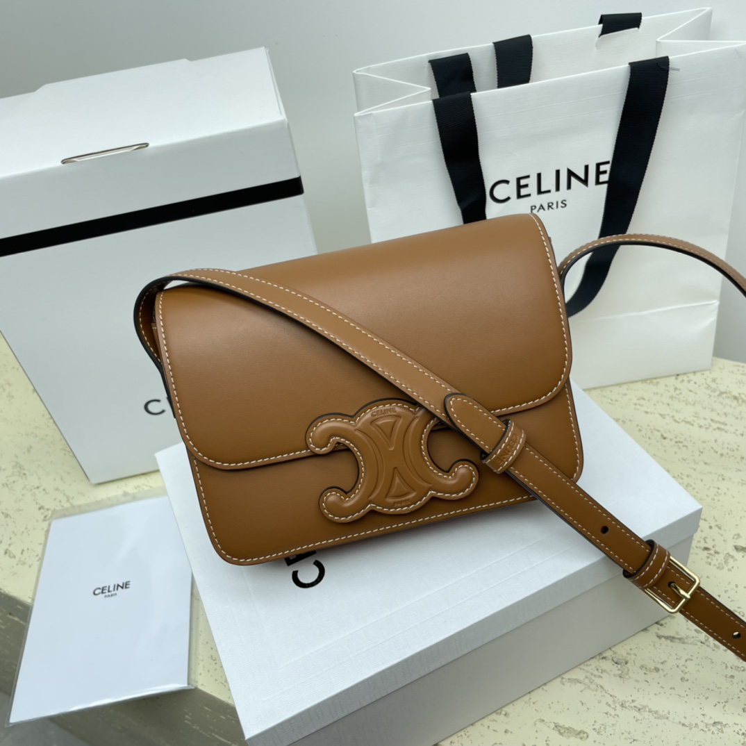 [TOP] CELINE Triomphe Bag Cow Leather Bag 18.5*14*8cm/22*16.5*7cm - 2 Colour