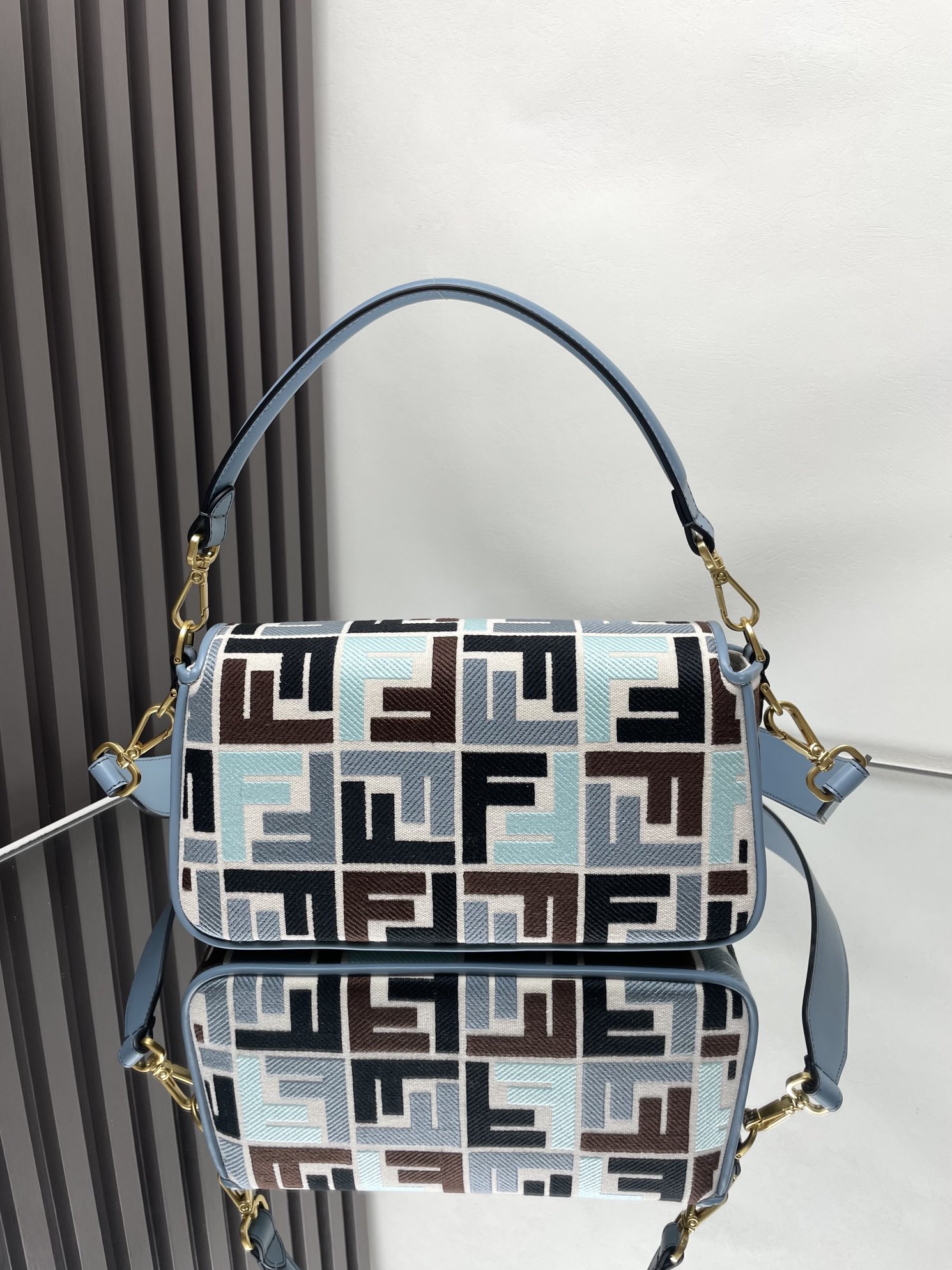 [TOP] FENDI Baguette FF Bag 26x13x6 cm-Blue