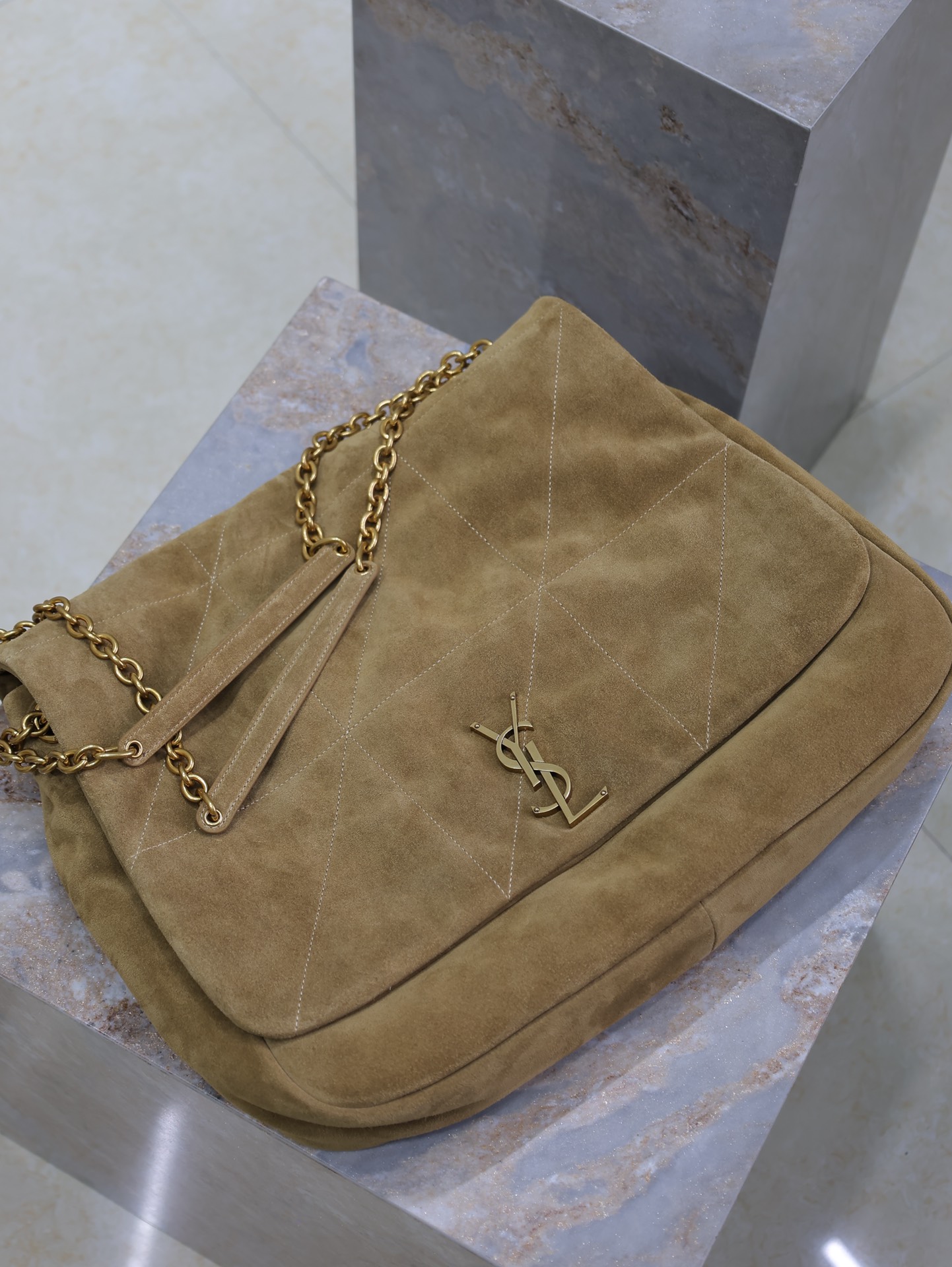 [TOP] Yves Saint Laurent YSL Jamie 4.3 Suede Shoulder Bag 43×29×9cm  - Brown