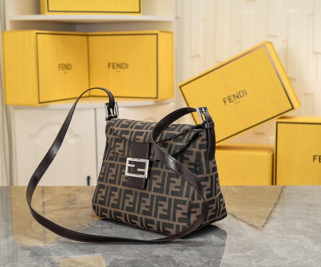 [TOP] FENDI Zucca Canvas And Leather Mama Baguette Bag 26×10×18cm -Brown