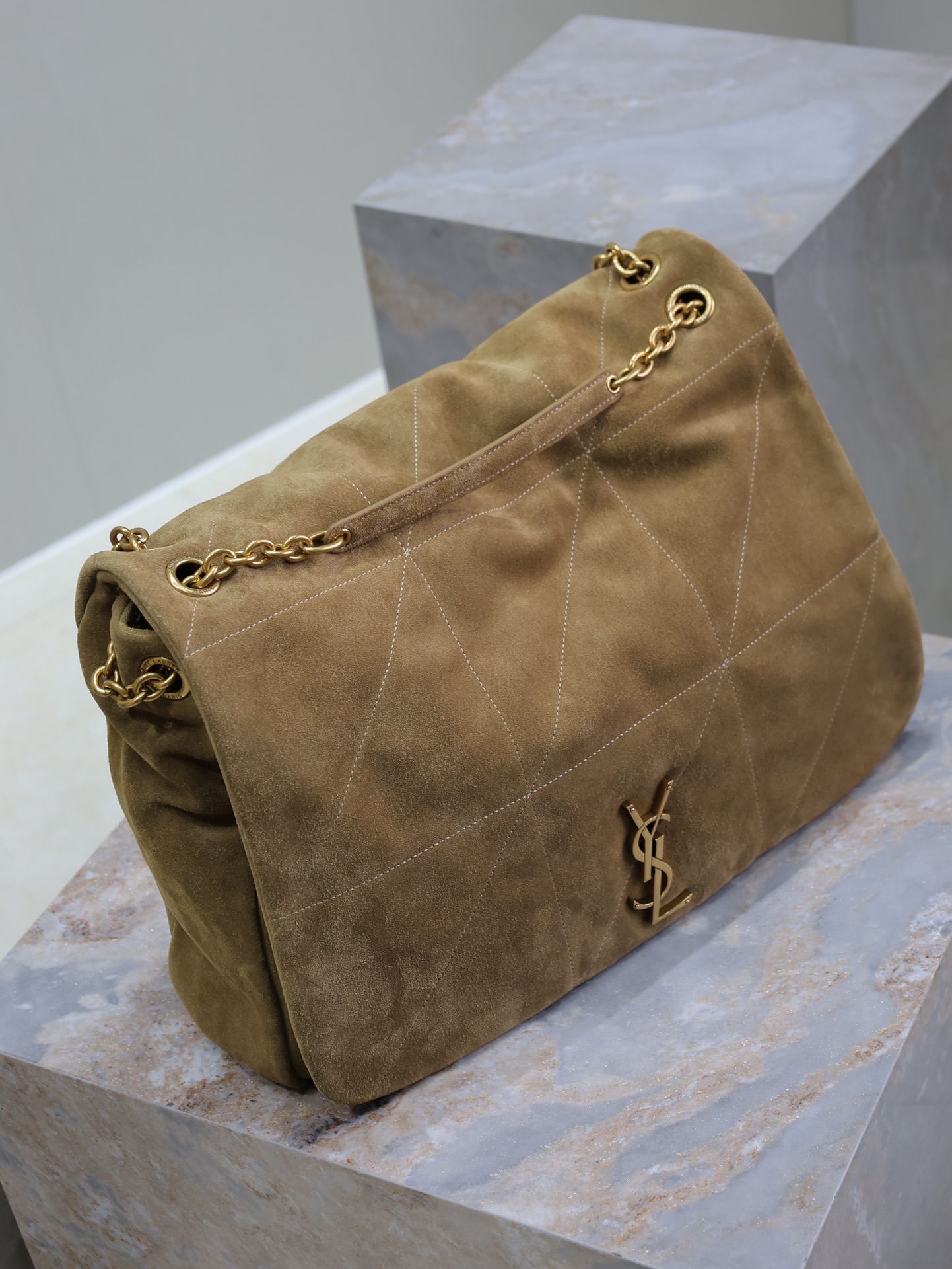 [TOP] Yves Saint Laurent YSL Jamie 4.3 Suede Shoulder Bag 43×29×9cm  - Brown