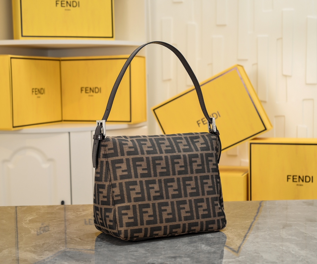 [TOP] FENDI Zucca Canvas And Leather Mama Baguette Bag 26×10×18cm -Brown