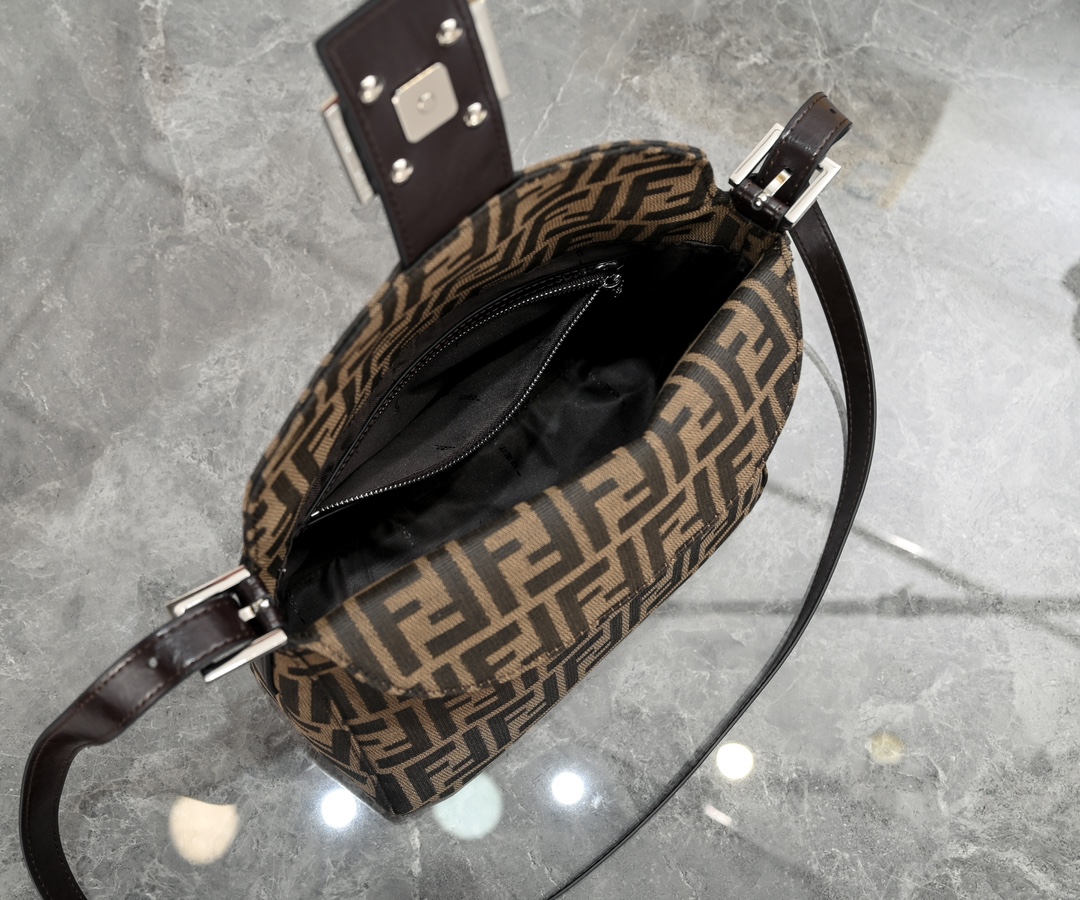 [TOP] FENDI Zucca Canvas And Leather Mama Baguette Bag 26×10×18cm -Brown