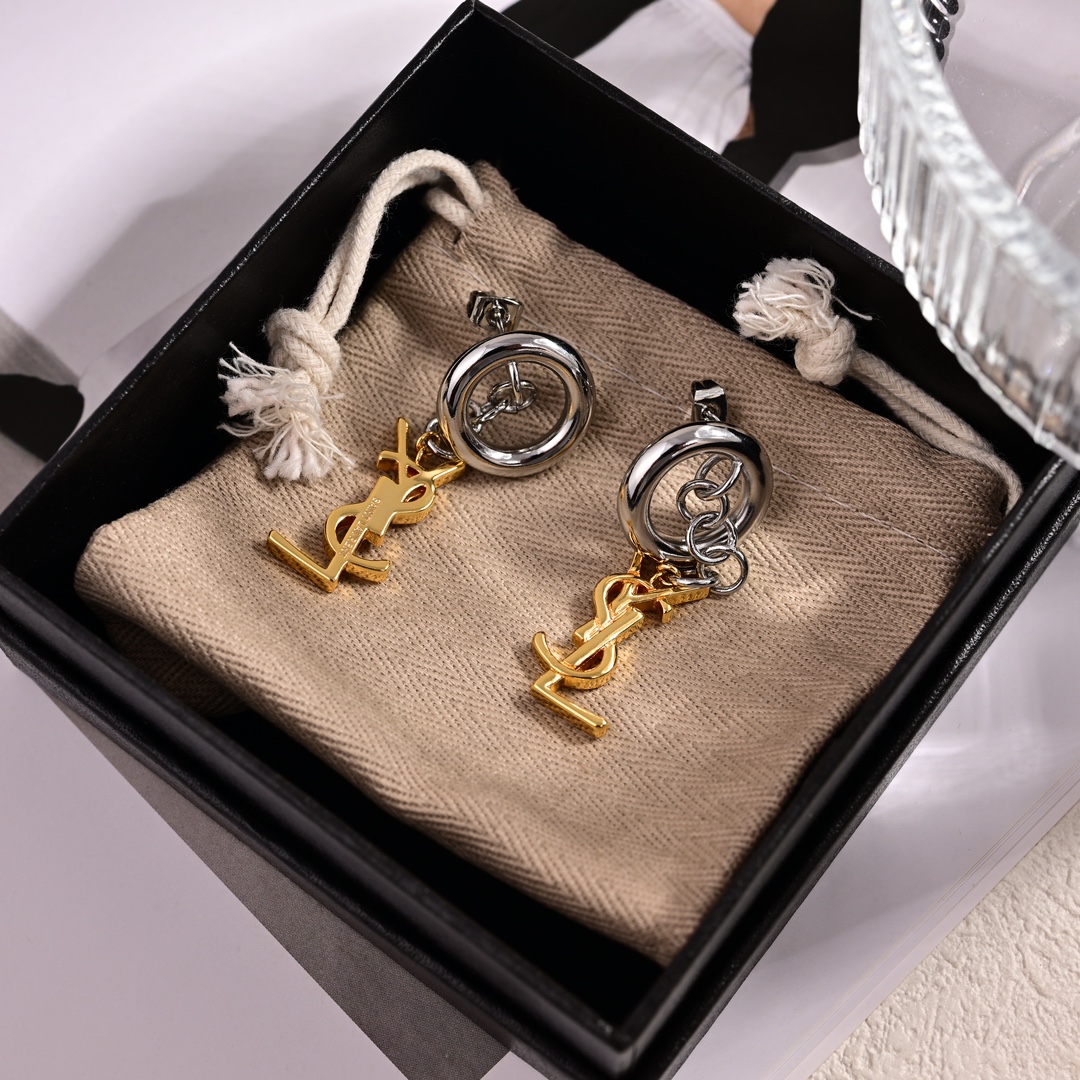 [TOP] Yves Saint Laurent YSL Earrings - Gold&Silver