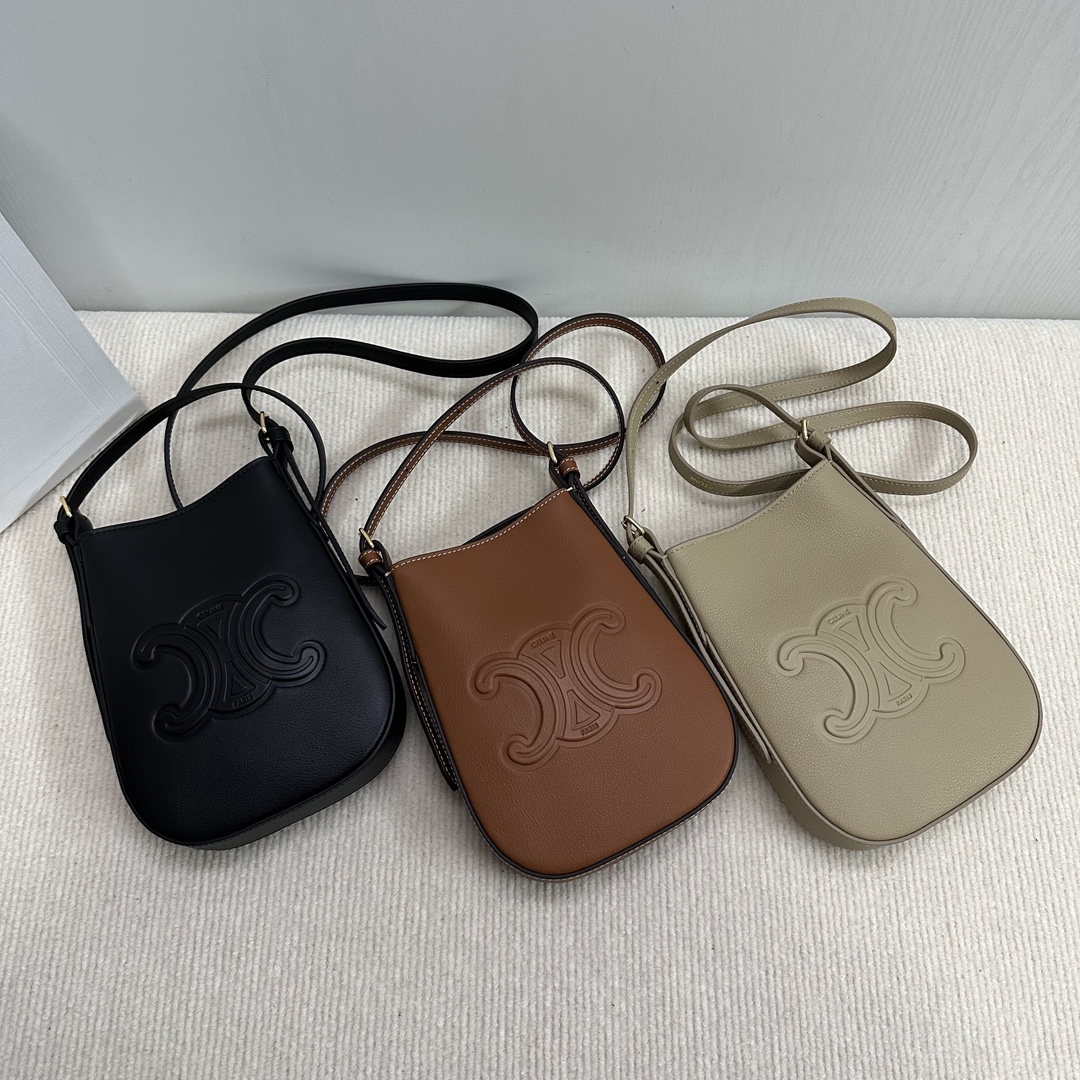 [TOP] CELINE PHONE POUCH HELOISE in SUPPLE CALFSKIN 15x19.5x3cm- 3 Colors