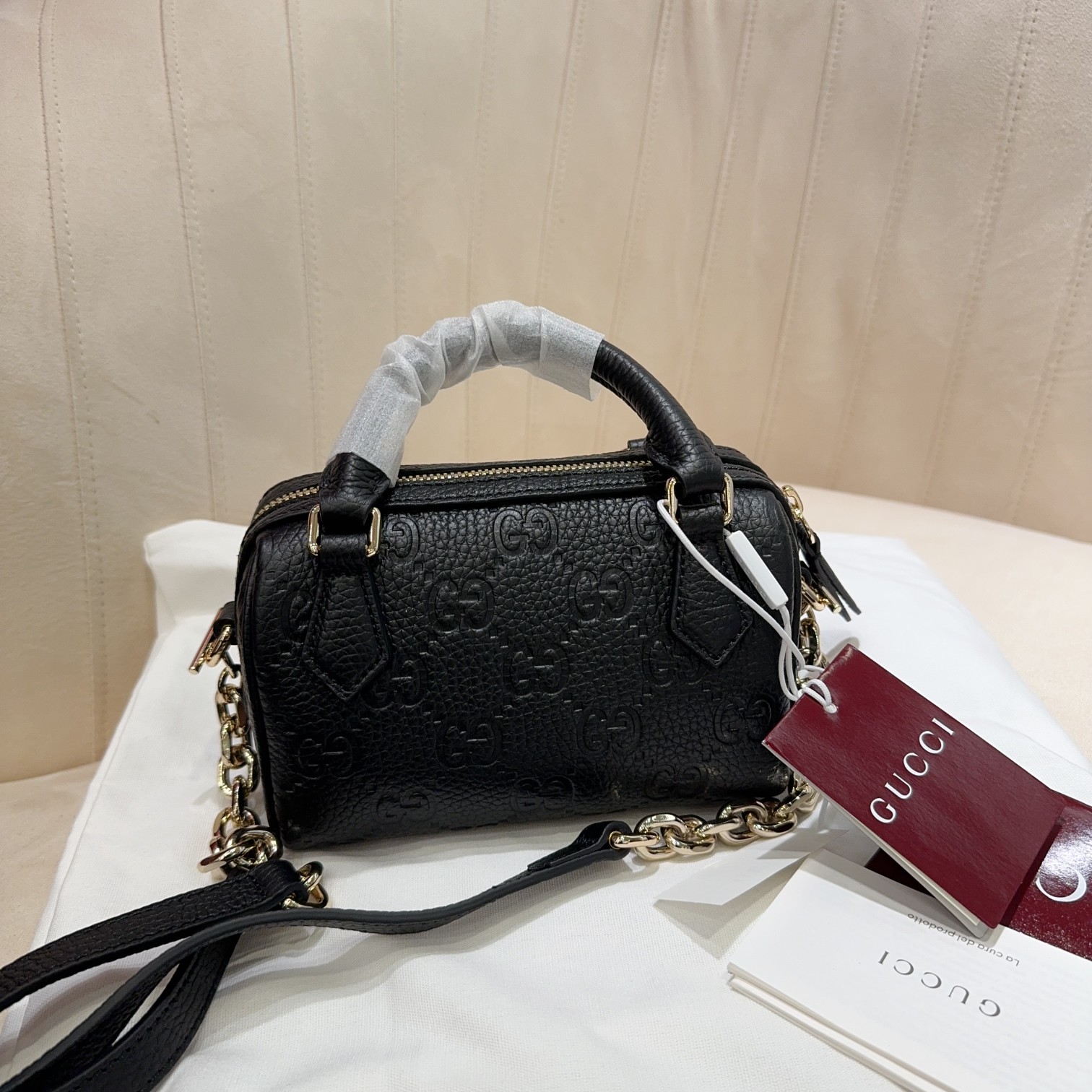 [TOP] GUCCI G*G Emblem bag 16.5*10*8cm - Black