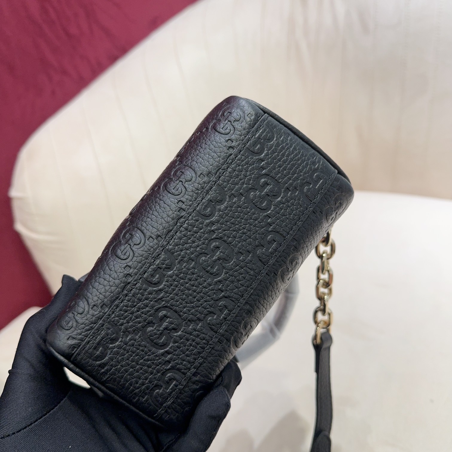 [TOP] GUCCI G*G Emblem bag 16.5*10*8cm - Black