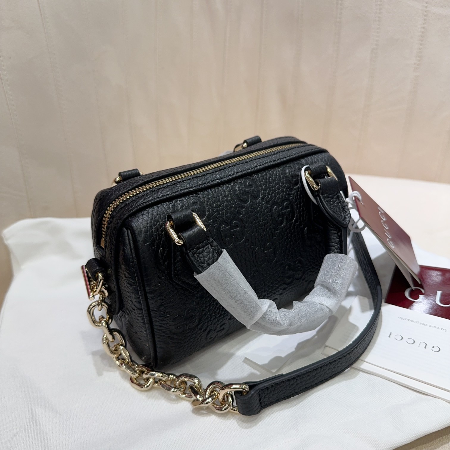 [TOP] GUCCI G*G Emblem bag 16.5*10*8cm - Black