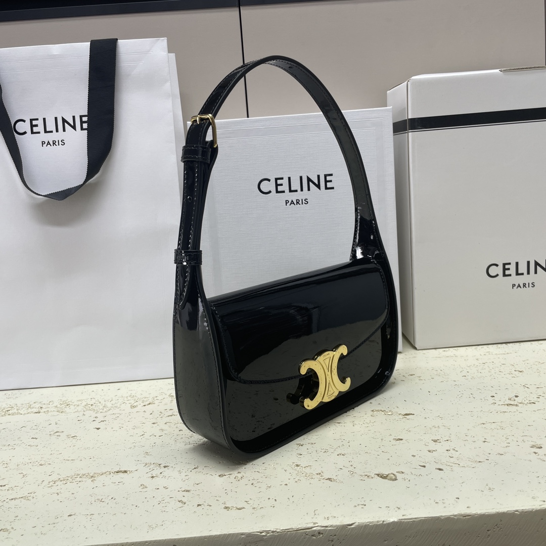 [TOP] CELINE Triomphe Shoulder Bag Cowhide Patent Leather 20.5x11x5.5cm - 2 Color