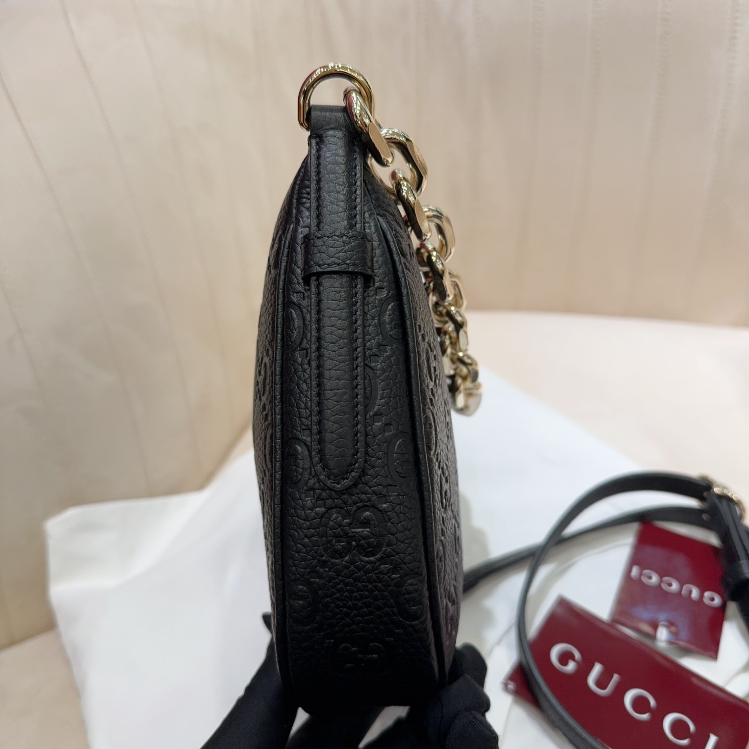 [TOP] GUCCI G*G Emblem bag Small Half-Moon Bag 25.5*20*5cm - Black