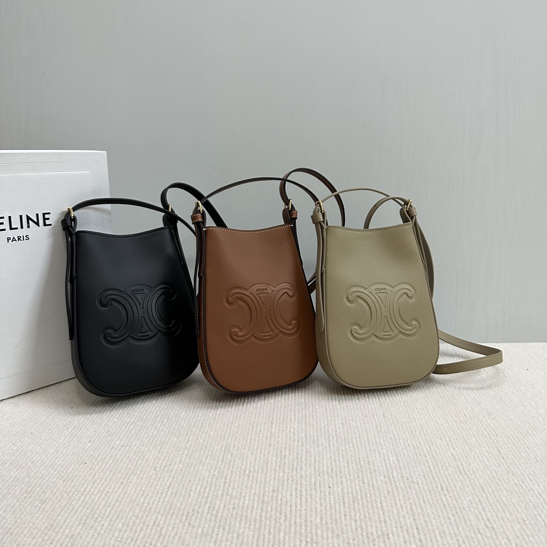 [TOP] CELINE PHONE POUCH HELOISE in SUPPLE CALFSKIN 15x19.5x3cm- 3 Colors