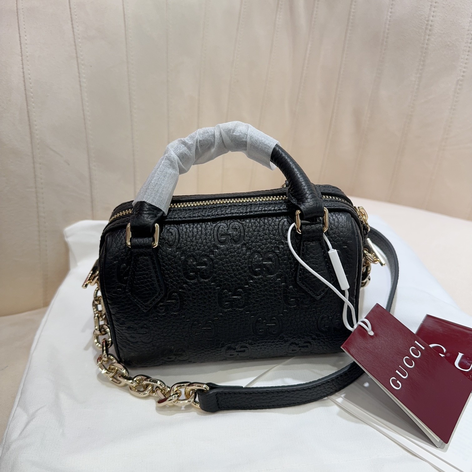 [TOP] GUCCI G*G Emblem bag 16.5*10*8cm - Black