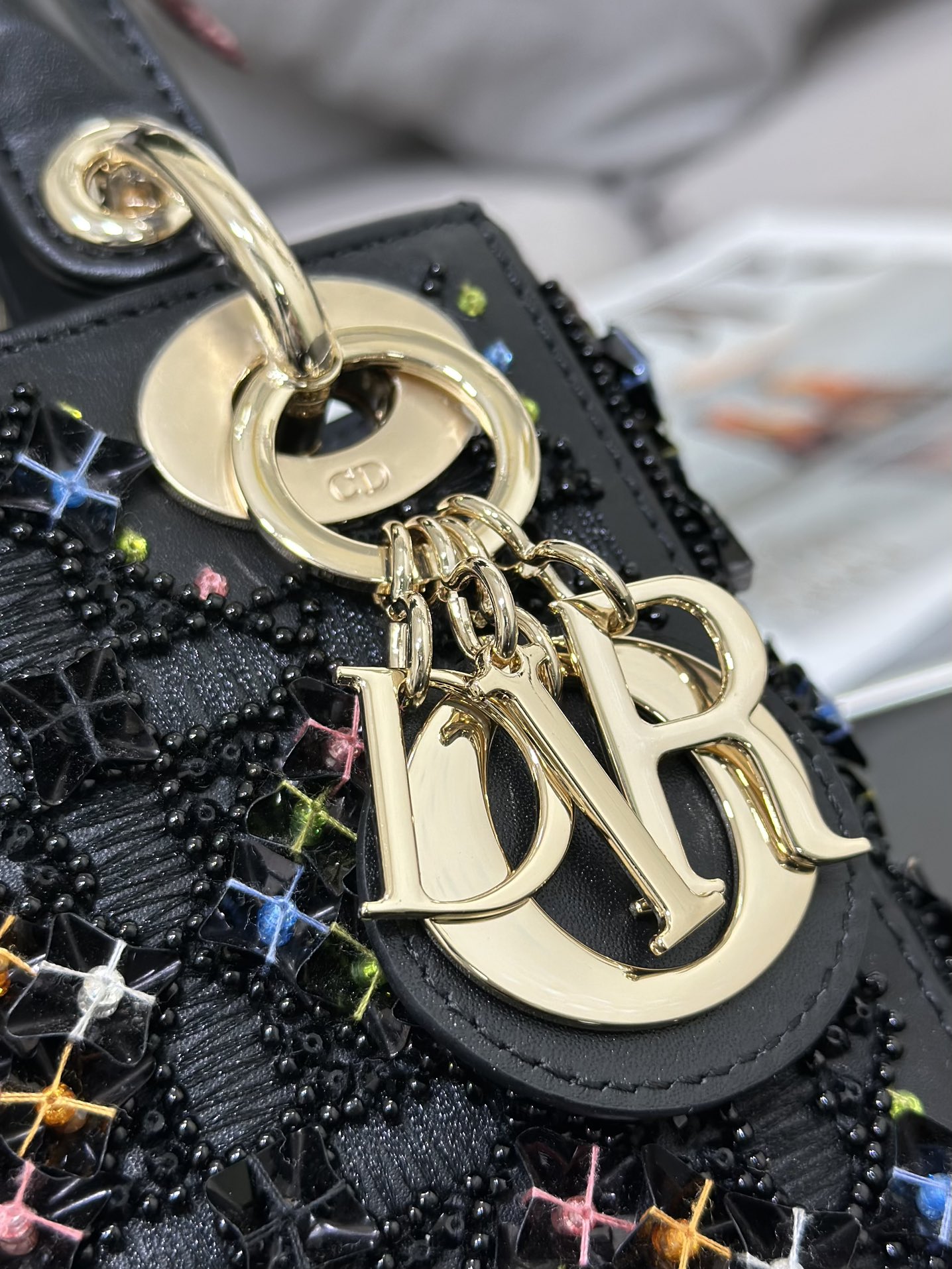 [TOP] Christian Dior Three Embroidered Black Beads Lady Christian Dior Bags 17*15*7 cm - Black