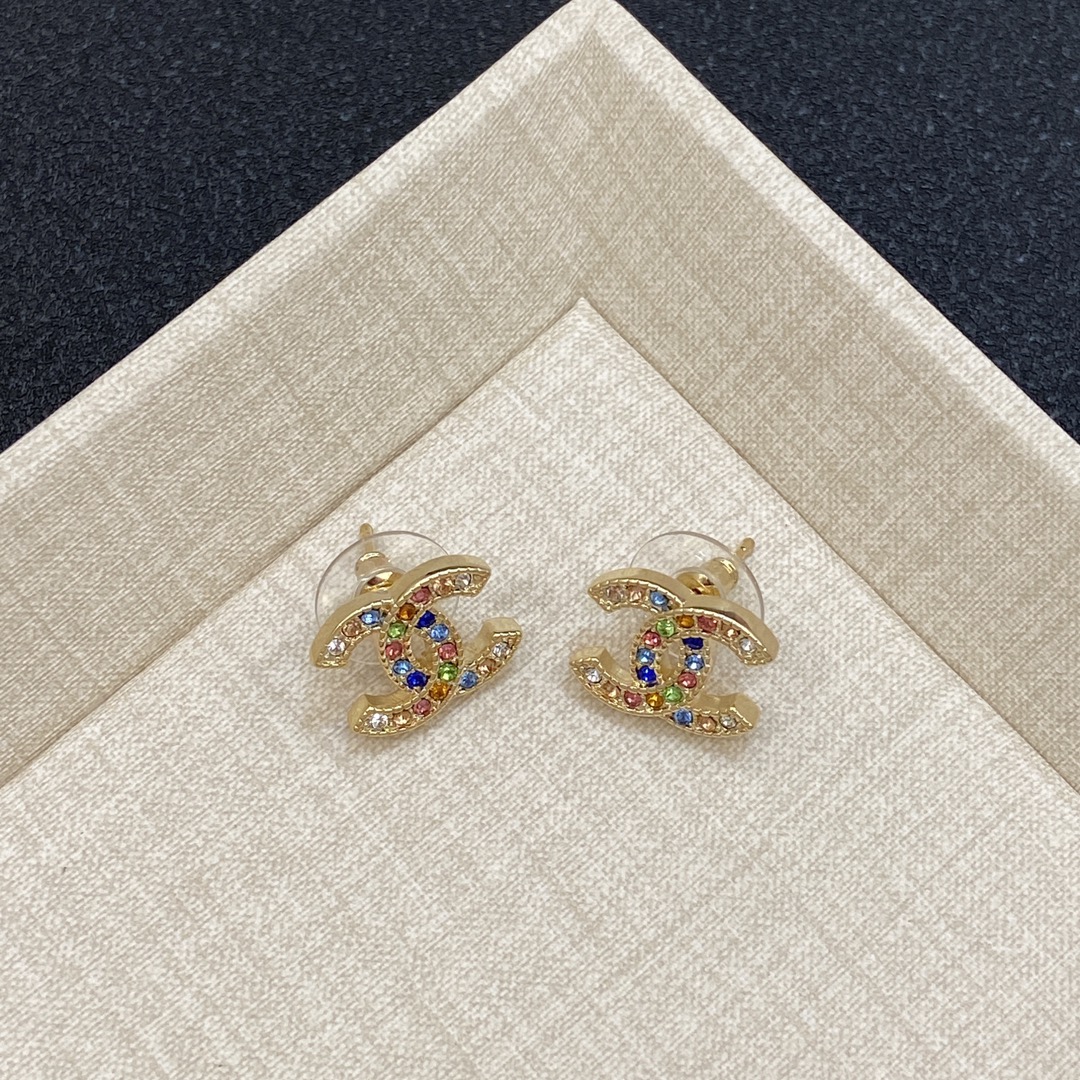 [TOP] CHANEL Earrings with Colorful Diamonds - Gold - 711 Luxury