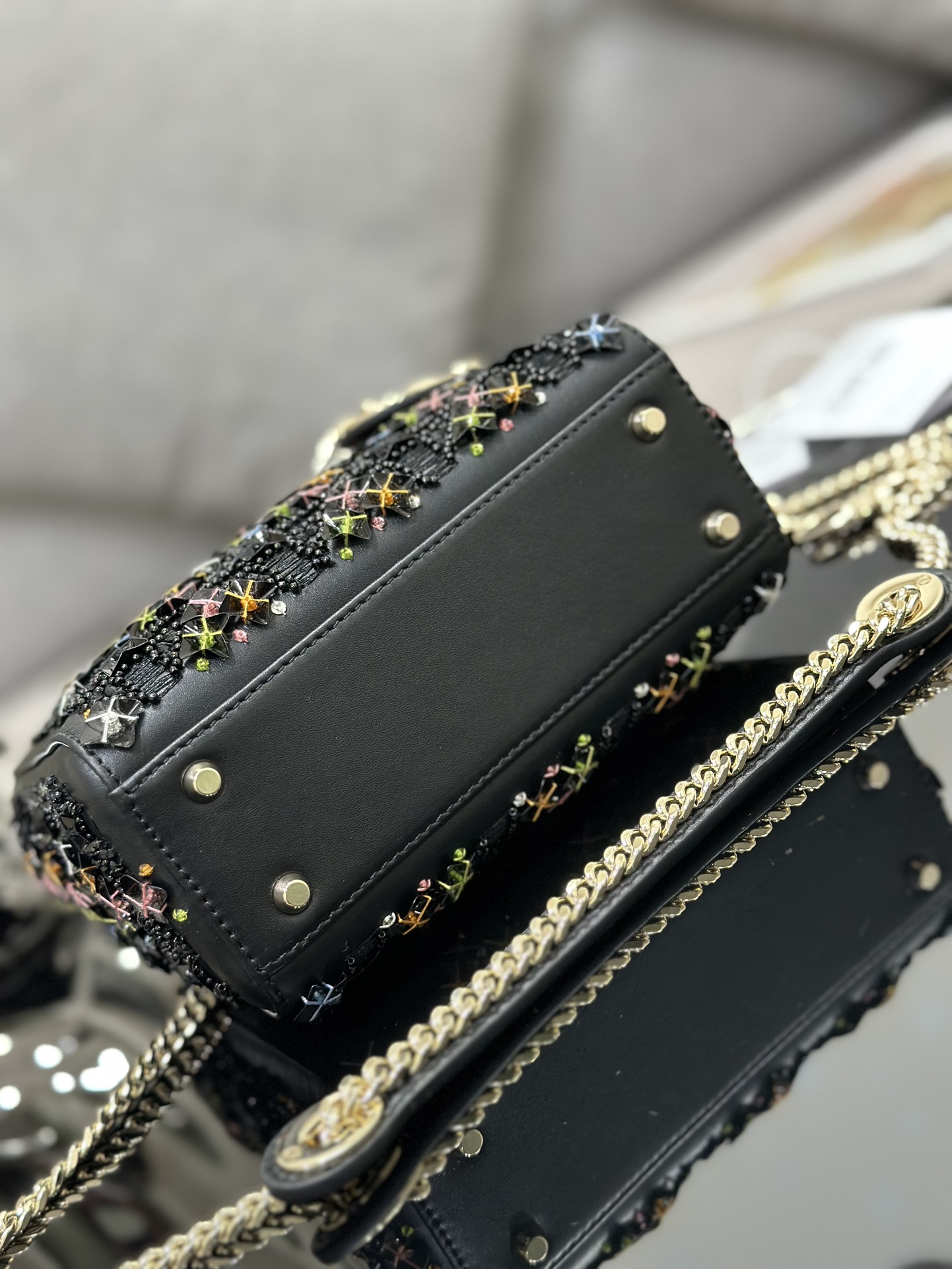 [TOP] Christian Dior Three Embroidered Black Beads Lady Christian Dior Bags 17*15*7 cm - Black