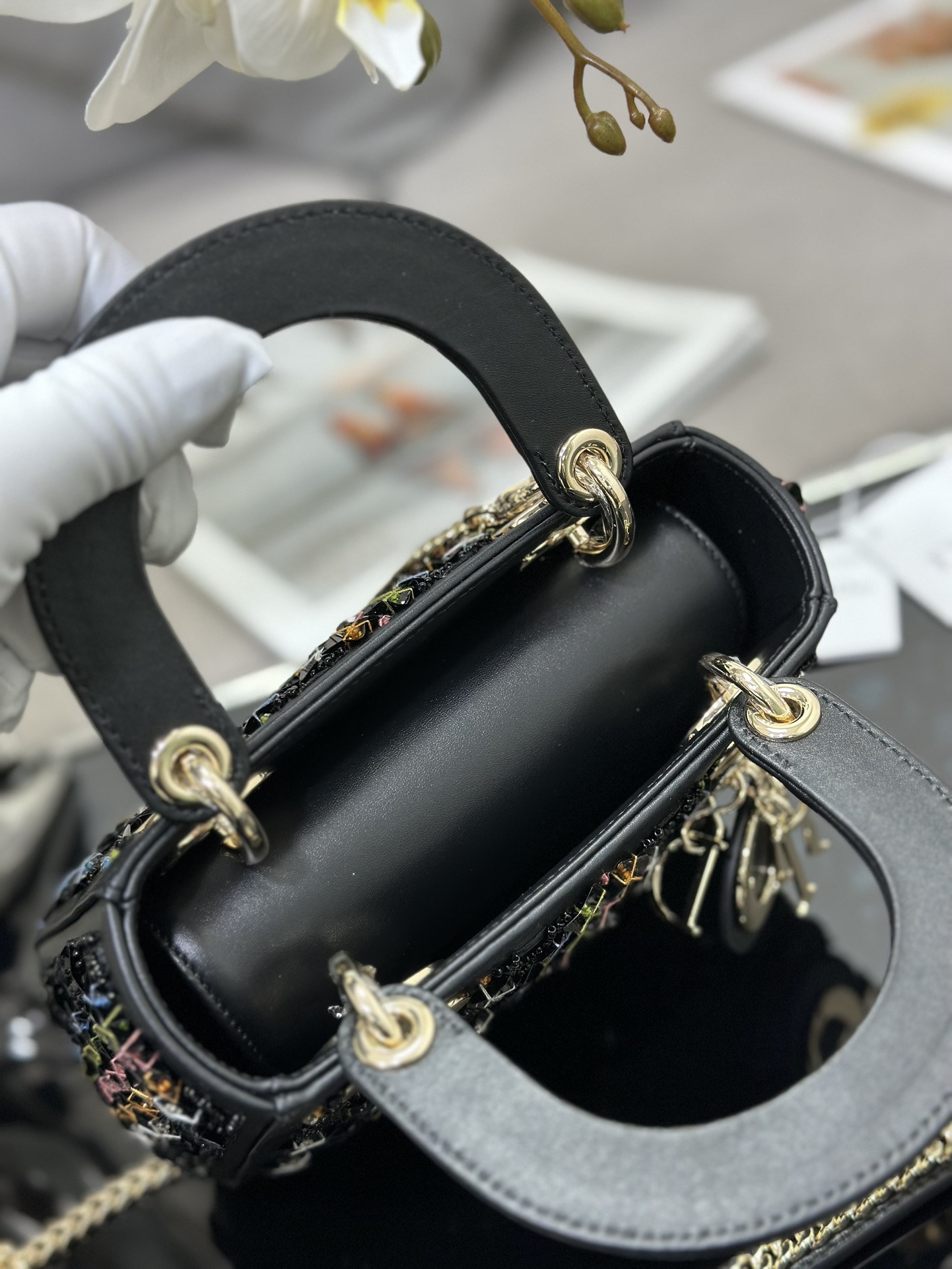 [TOP] Christian Dior Three Embroidered Black Beads Lady Christian Dior Bags 17*15*7 cm - Black