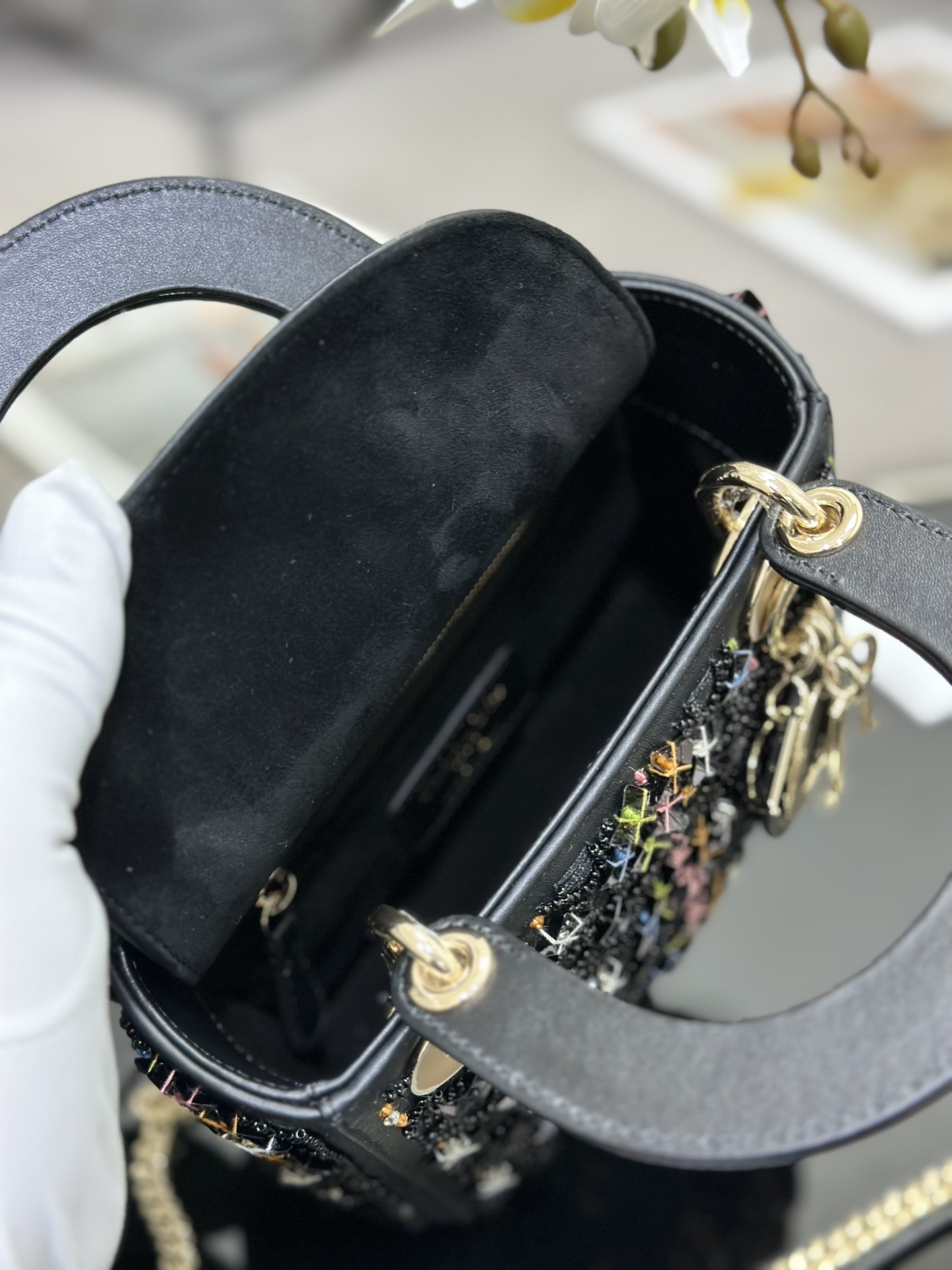 [TOP] Christian Dior Three Embroidered Black Beads Lady Christian Dior Bags 17*15*7 cm - Black