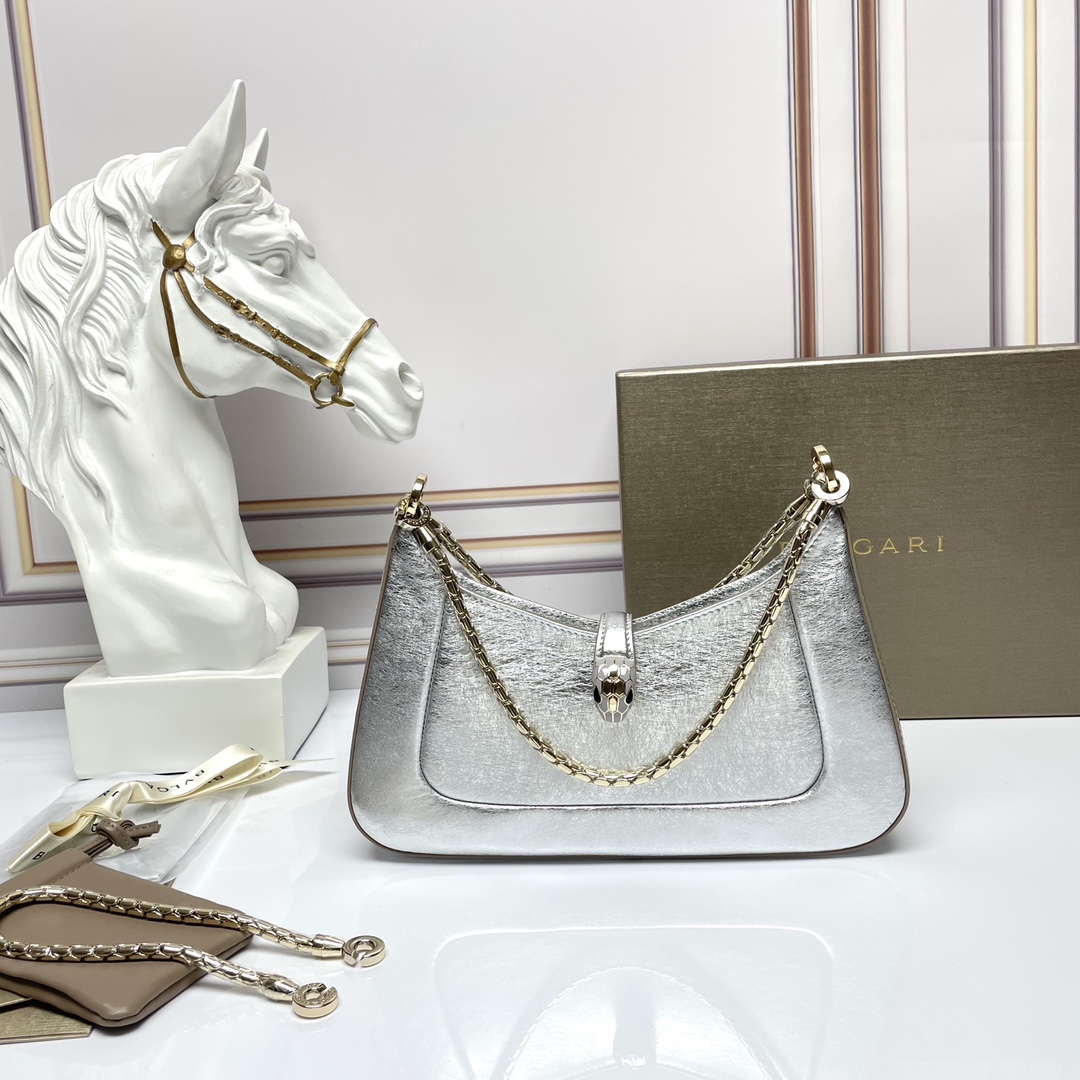[TOP] BVLGARI Serpenti Baia Shoulder Bag  27.5*18*4.5Cm - Sliver