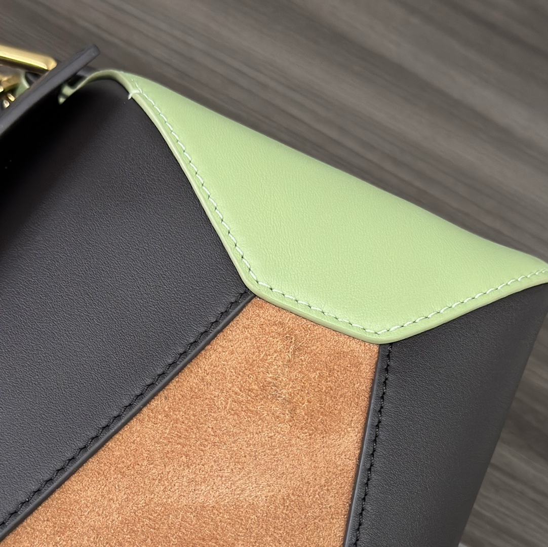 [TOP] LOEWE Puzzle Small Cow Leather Bag 24*10.5*16CM - Black/Green/Khaki