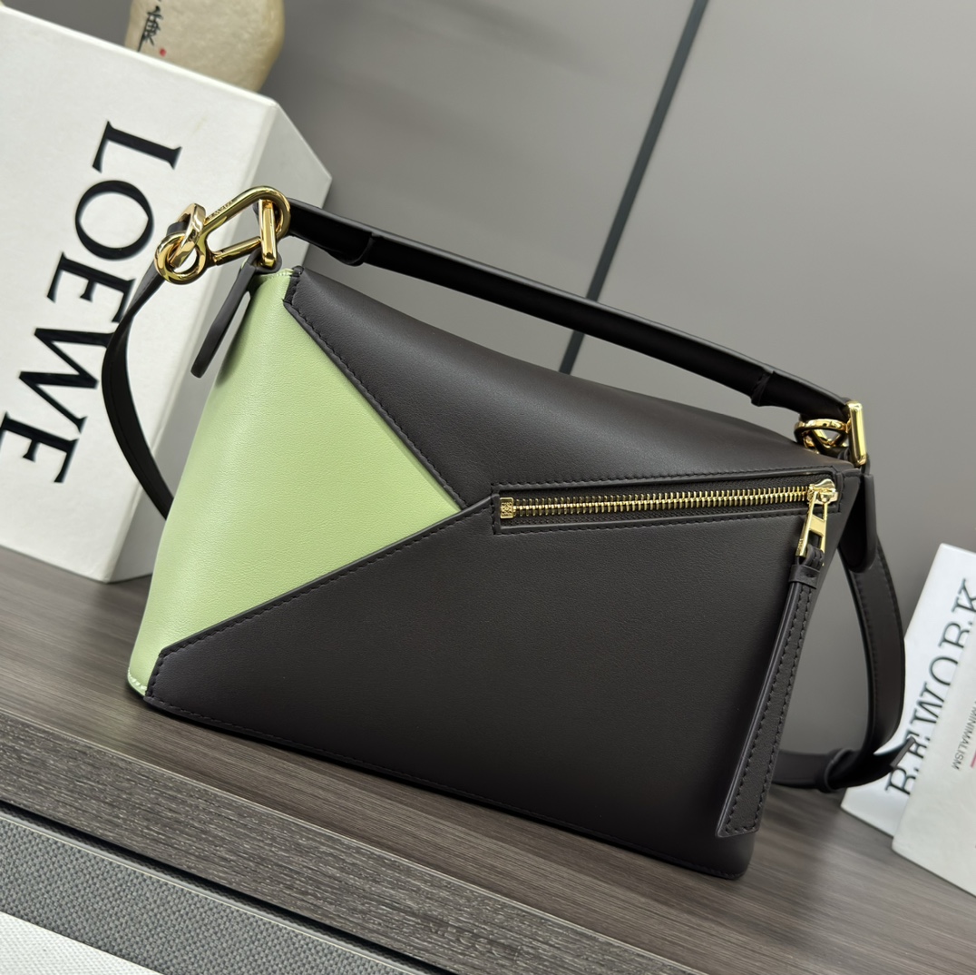[TOP] LOEWE Puzzle Small Cow Leather Bag 24*10.5*16CM - Black/Green/Khaki