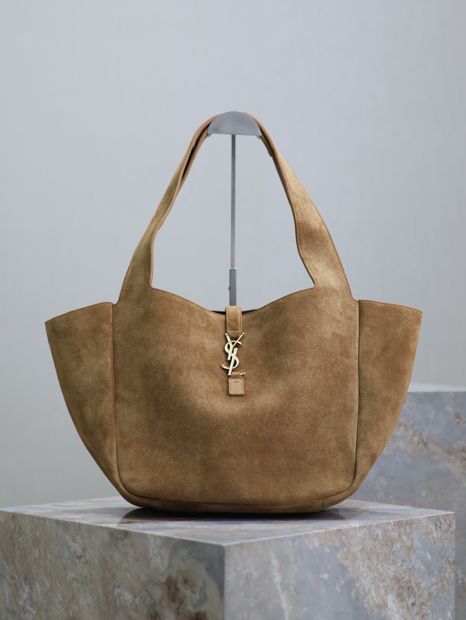 [TOP] Yves Saint Laurent YSL Suede Hobo Bag 50×28×18cm  - Brown