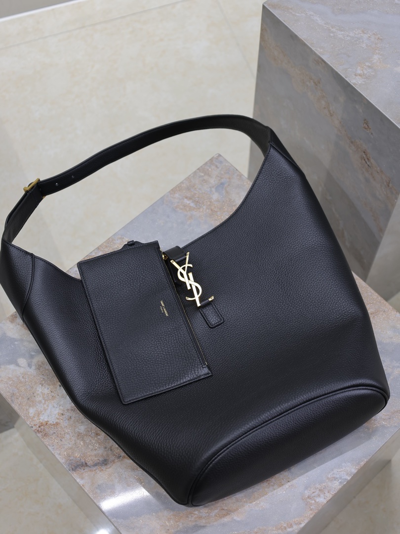 [TOP] Yves Saint Laurent YSL Large Bucket Hobo Bag 26×31.5×13.5cm - Black&GHW