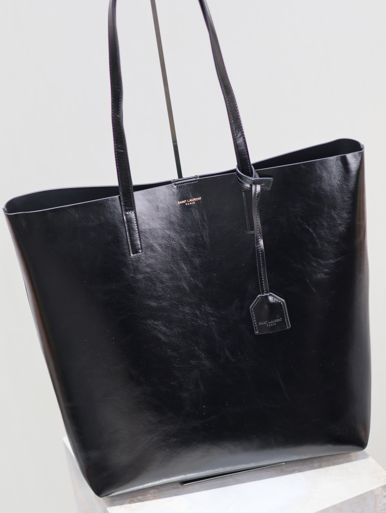 [TOP] Yves Saint Laurent YSL Wax leather Shopping Tote Bag 32.5×35×10.5cm - Black