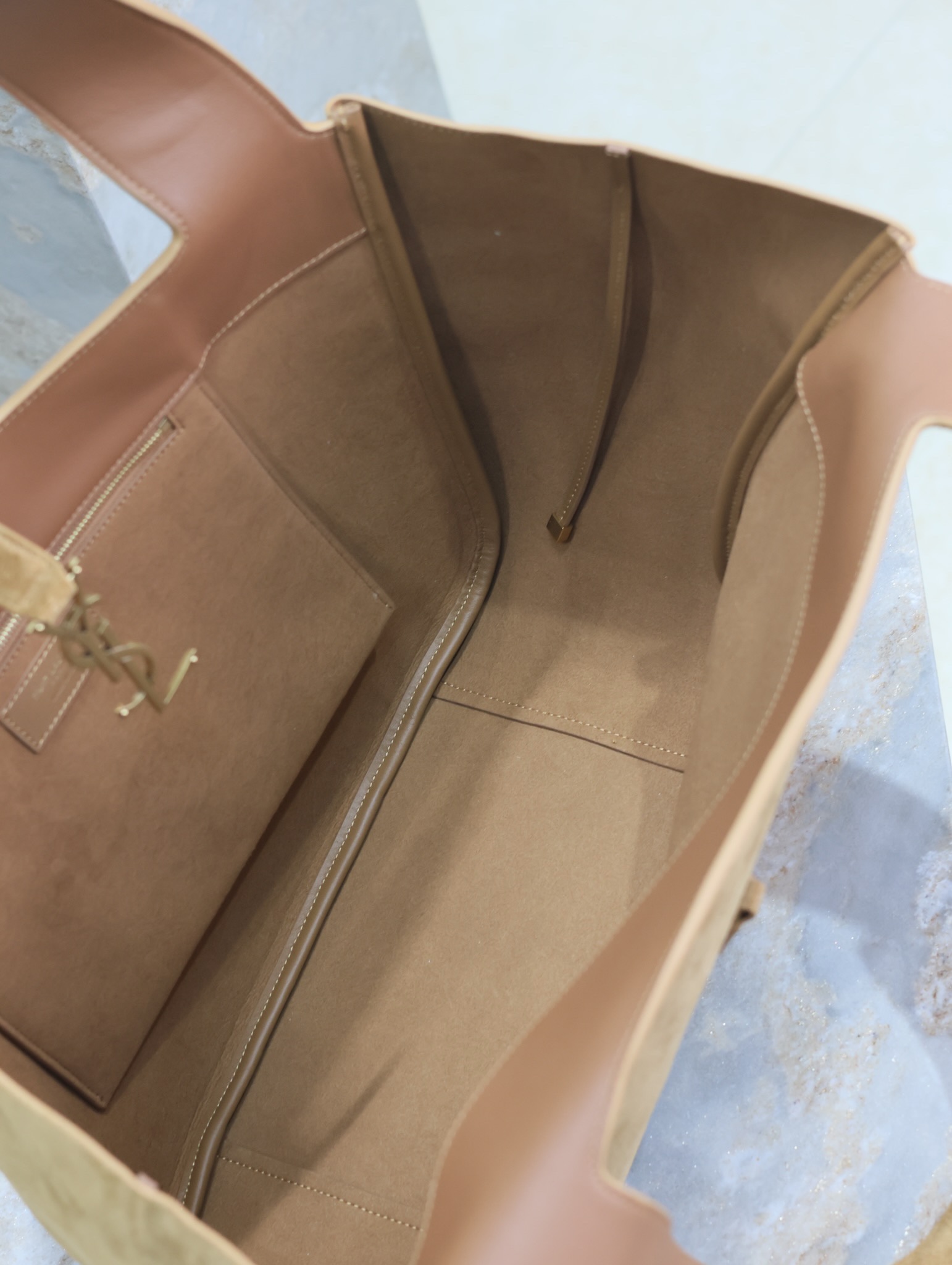 [TOP] Yves Saint Laurent YSL Suede Hobo Bag 50×28×18cm  - Brown