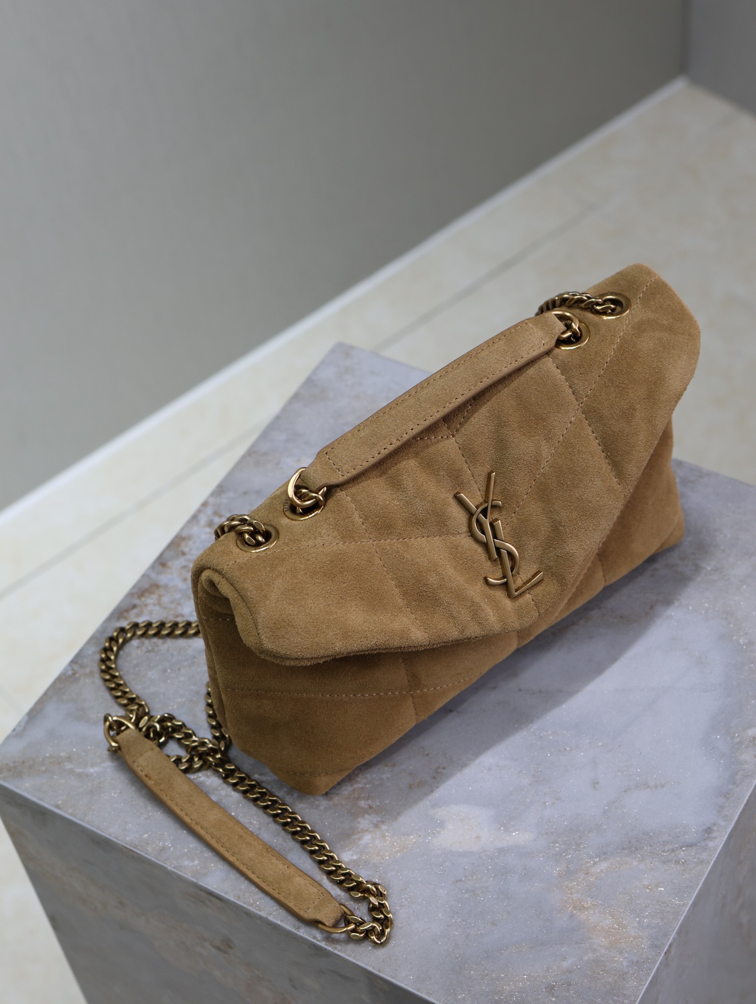 [TOP] Yves Saint Laurent YSL Loulou Puffer Suede Bag 23cm/29cm/35cm - Brown