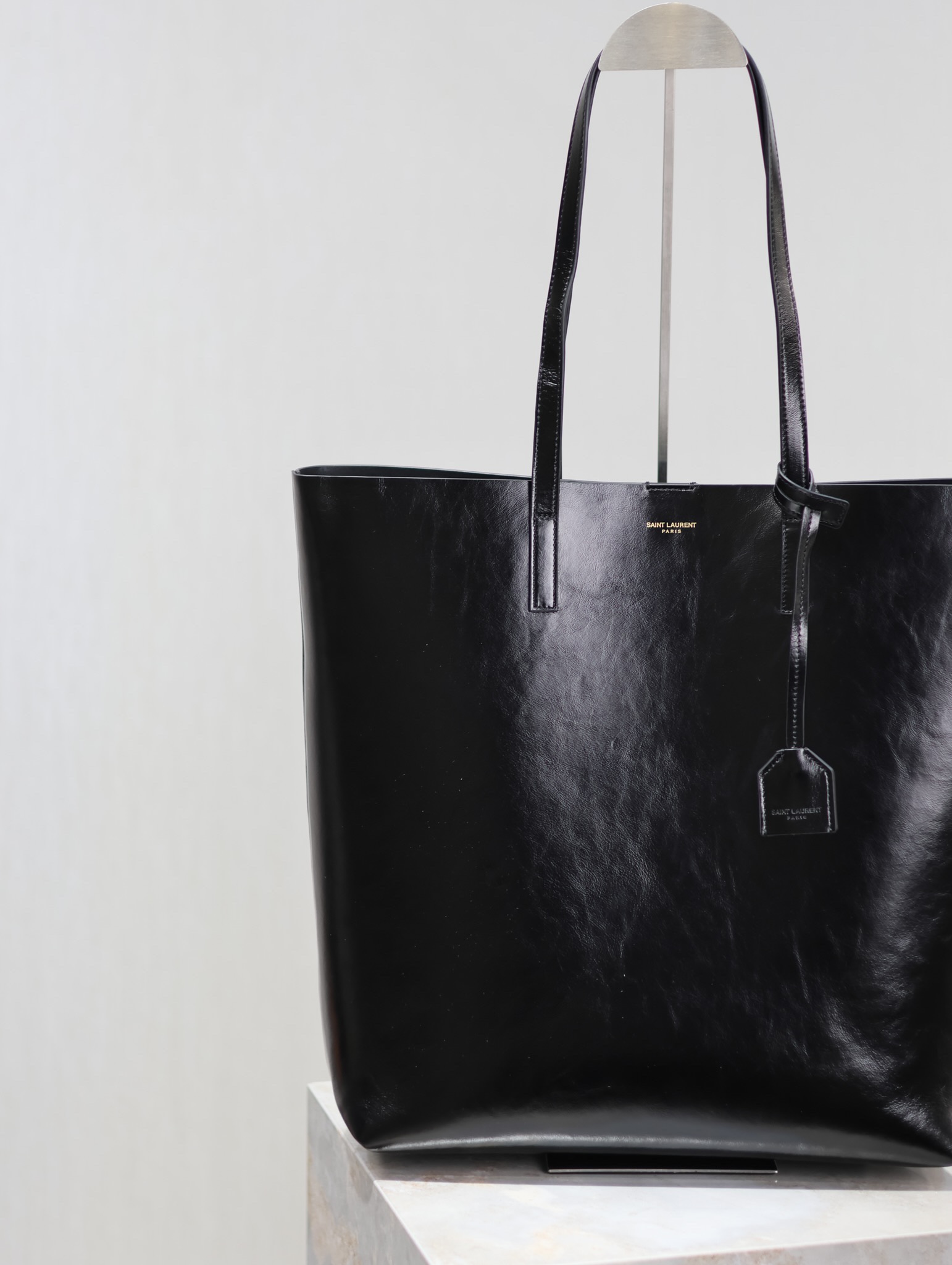 [TOP] Yves Saint Laurent YSL Wax leather Shopping Tote Bag 32.5×35×10.5cm - Black