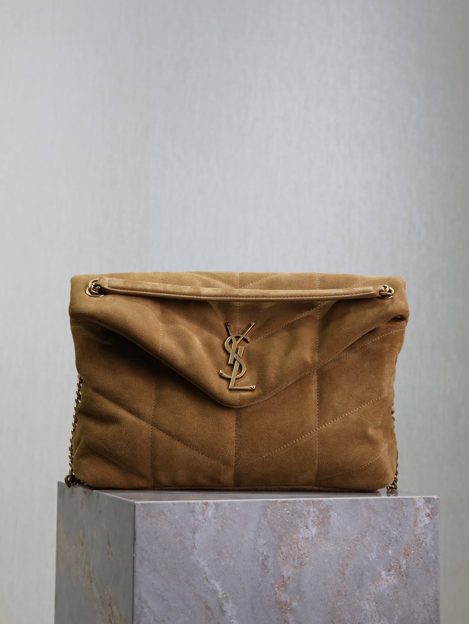 [TOP] Yves Saint Laurent YSL Loulou Puffer Suede Bag 23cm/29cm/35cm - Brown