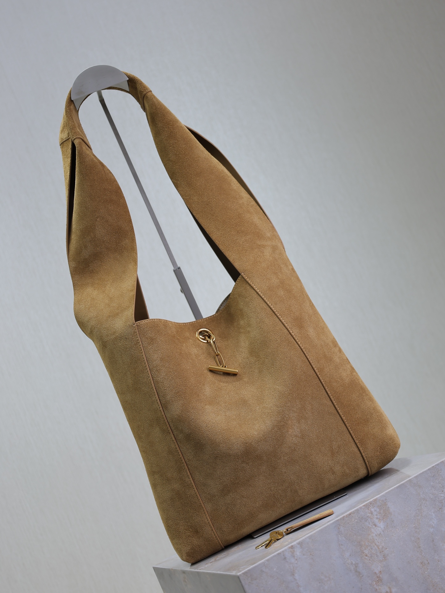 [TOP] Yves Saint Laurent YSL Suede Hobo Bag  27×27×8cm - Brown&GHW