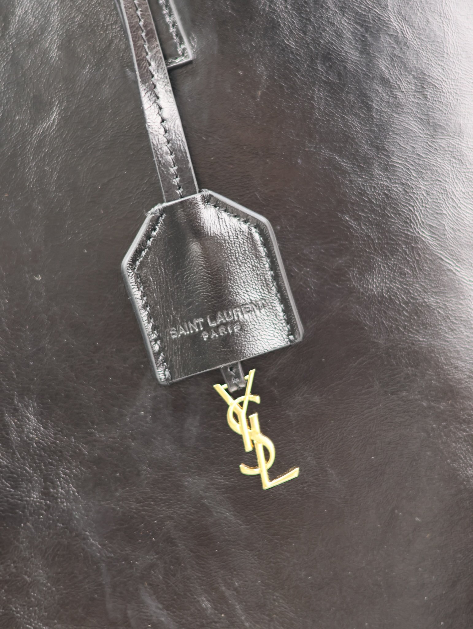 [TOP] Yves Saint Laurent YSL Wax leather Shopping Tote Bag 32.5×35×10.5cm - Black