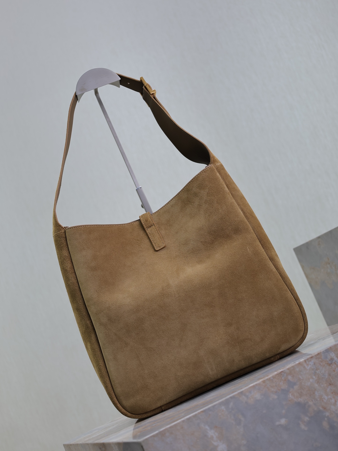 [TOP] Yves Saint Laurent YSL Suede Large Hobo Bag 30x31x13cm - Brown&GHW