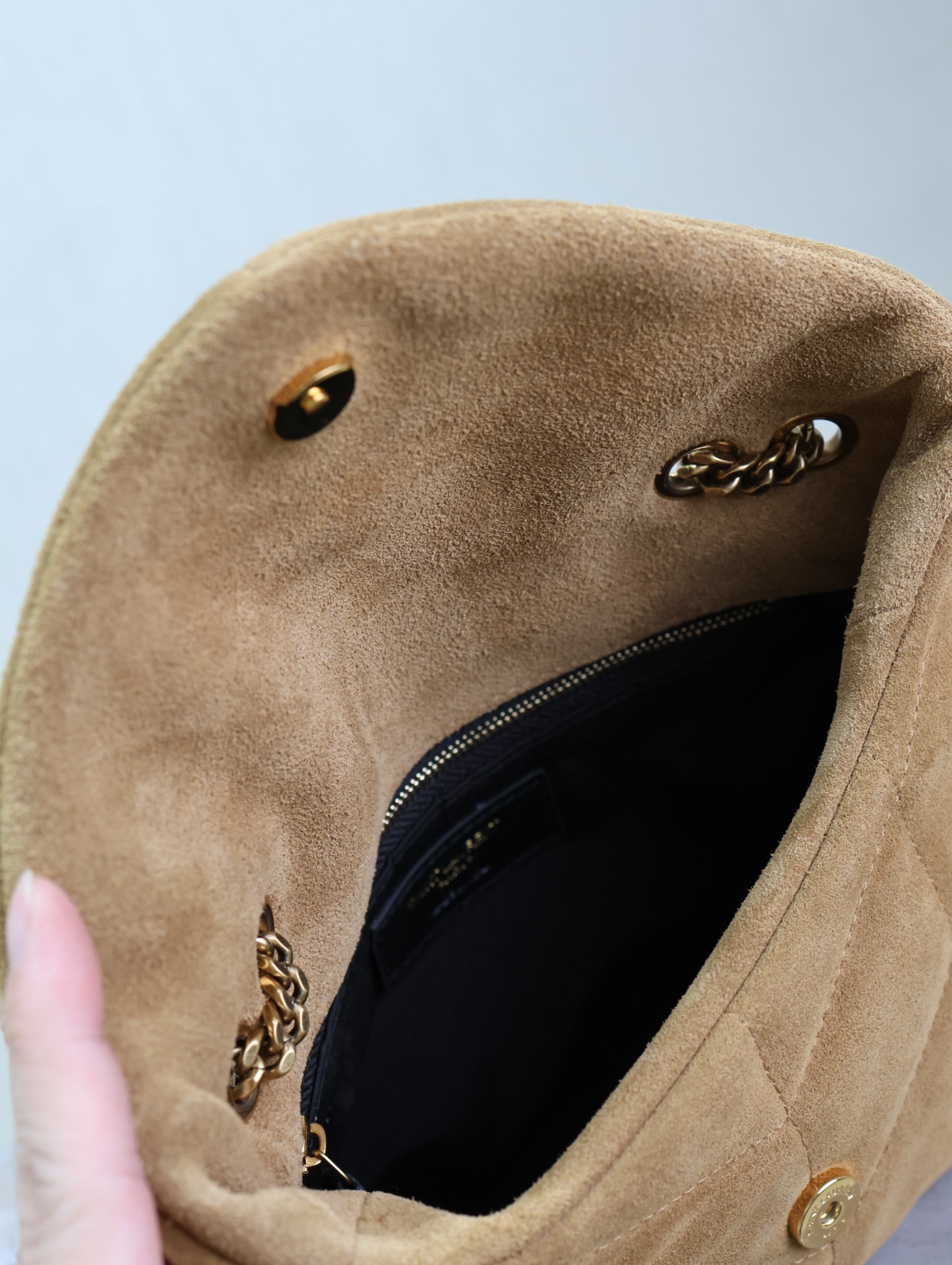 [TOP] Yves Saint Laurent YSL Loulou Puffer Suede Bag 23cm/29cm/35cm - Brown