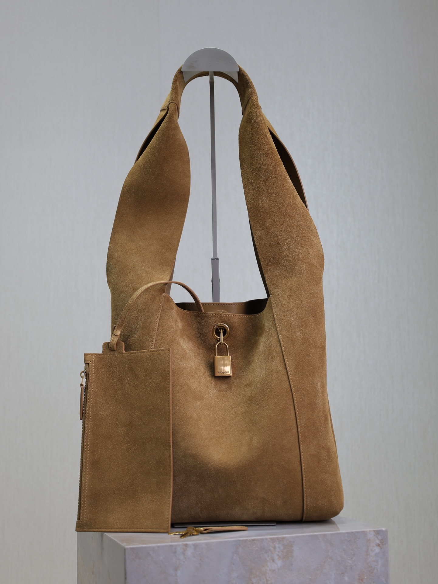 [TOP] Yves Saint Laurent YSL Suede Hobo Bag  27×27×8cm - Brown&GHW