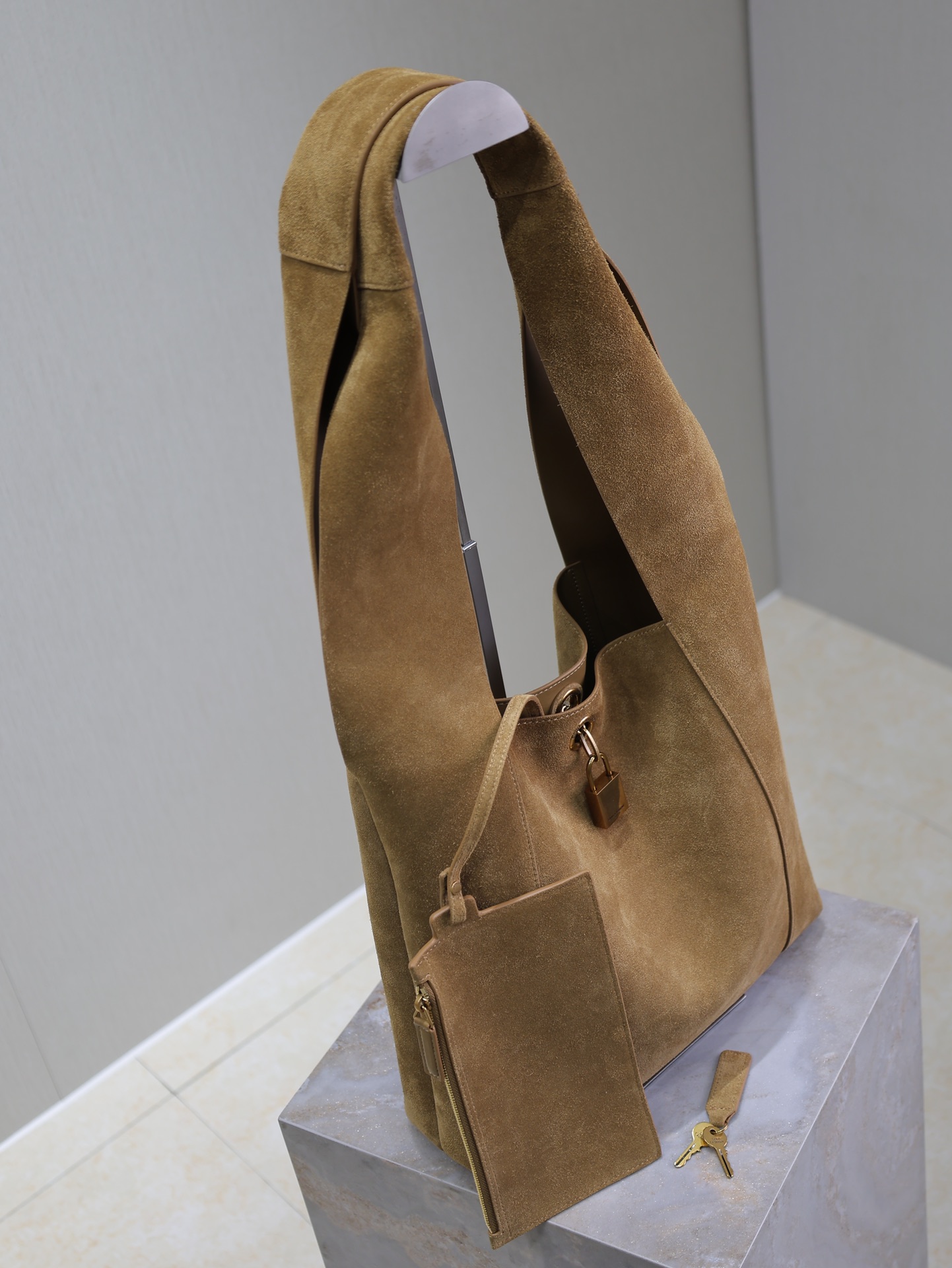 [TOP] Yves Saint Laurent YSL Suede Hobo Bag  27×27×8cm - Brown&GHW