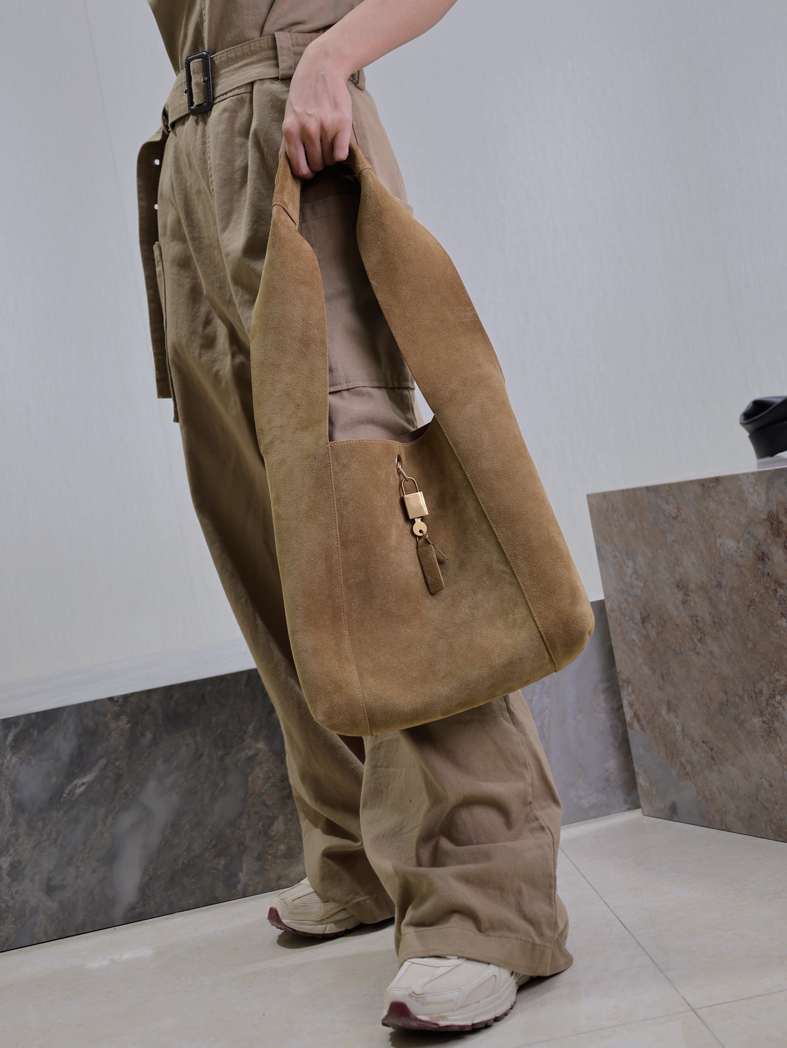 [TOP] Yves Saint Laurent YSL Suede Hobo Bag  27×27×8cm - Brown&GHW