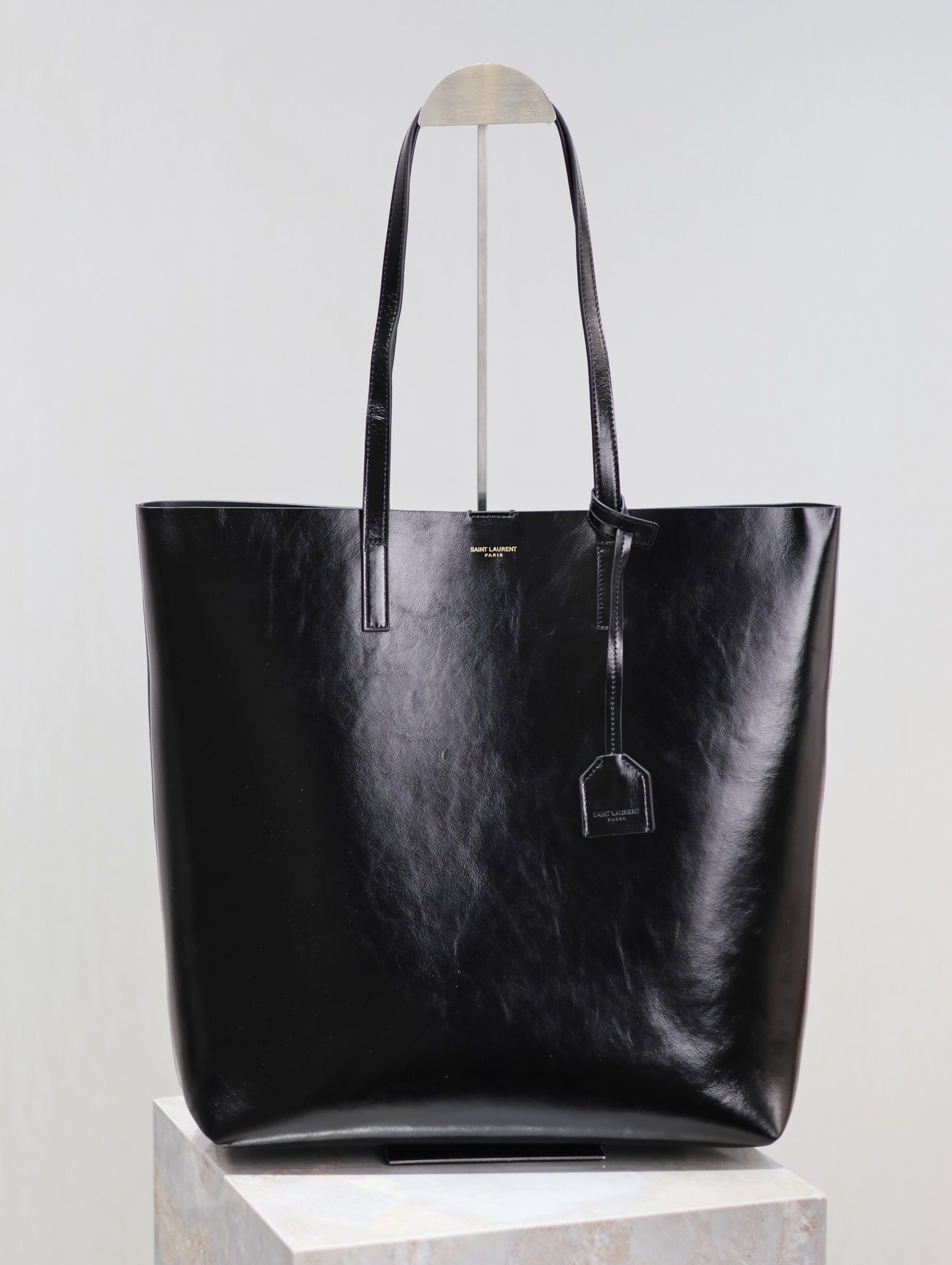 [TOP] Yves Saint Laurent YSL Wax leather Shopping Tote Bag 32.5×35×10.5cm - Black