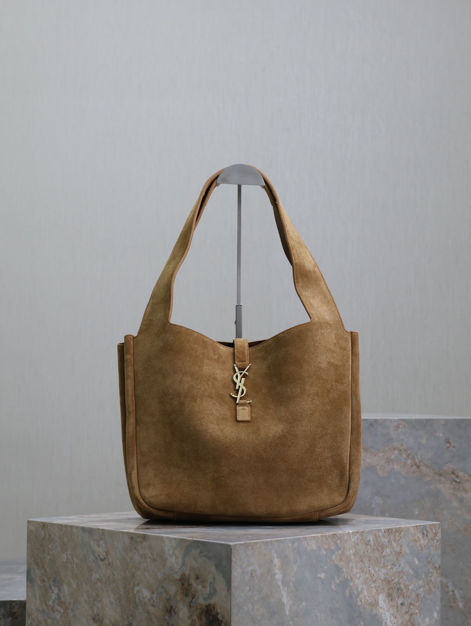 [TOP] Yves Saint Laurent YSL Suede Hobo Bag 50×28×18cm  - Brown