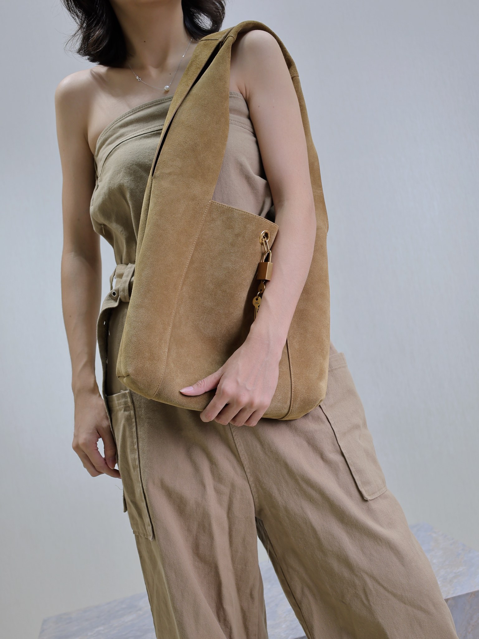 [TOP] Yves Saint Laurent YSL Suede Hobo Bag  27×27×8cm - Brown&GHW