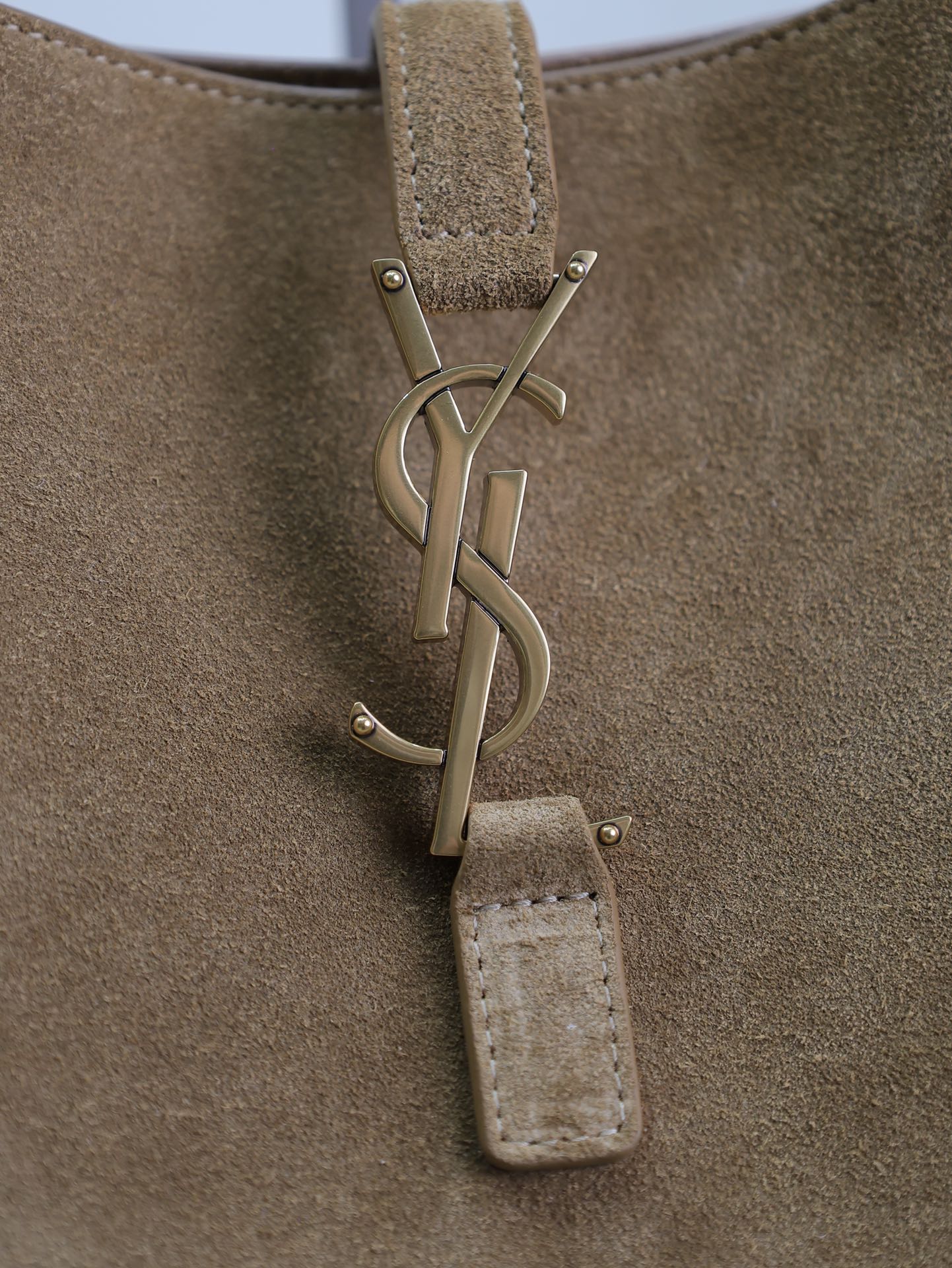 [TOP] Yves Saint Laurent YSL Suede Large Hobo Bag 30x31x13cm - Brown&GHW