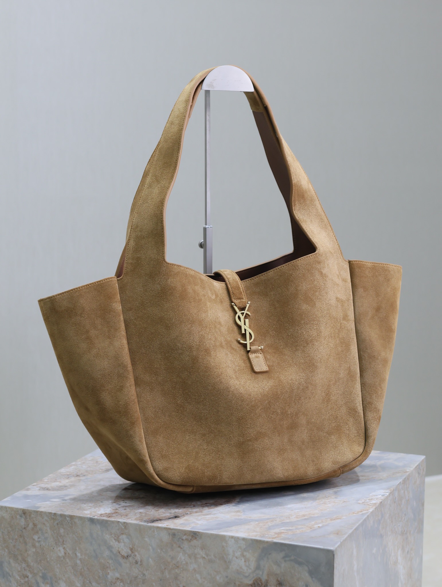 [TOP] Yves Saint Laurent YSL Suede Hobo Bag 50×28×18cm  - Brown