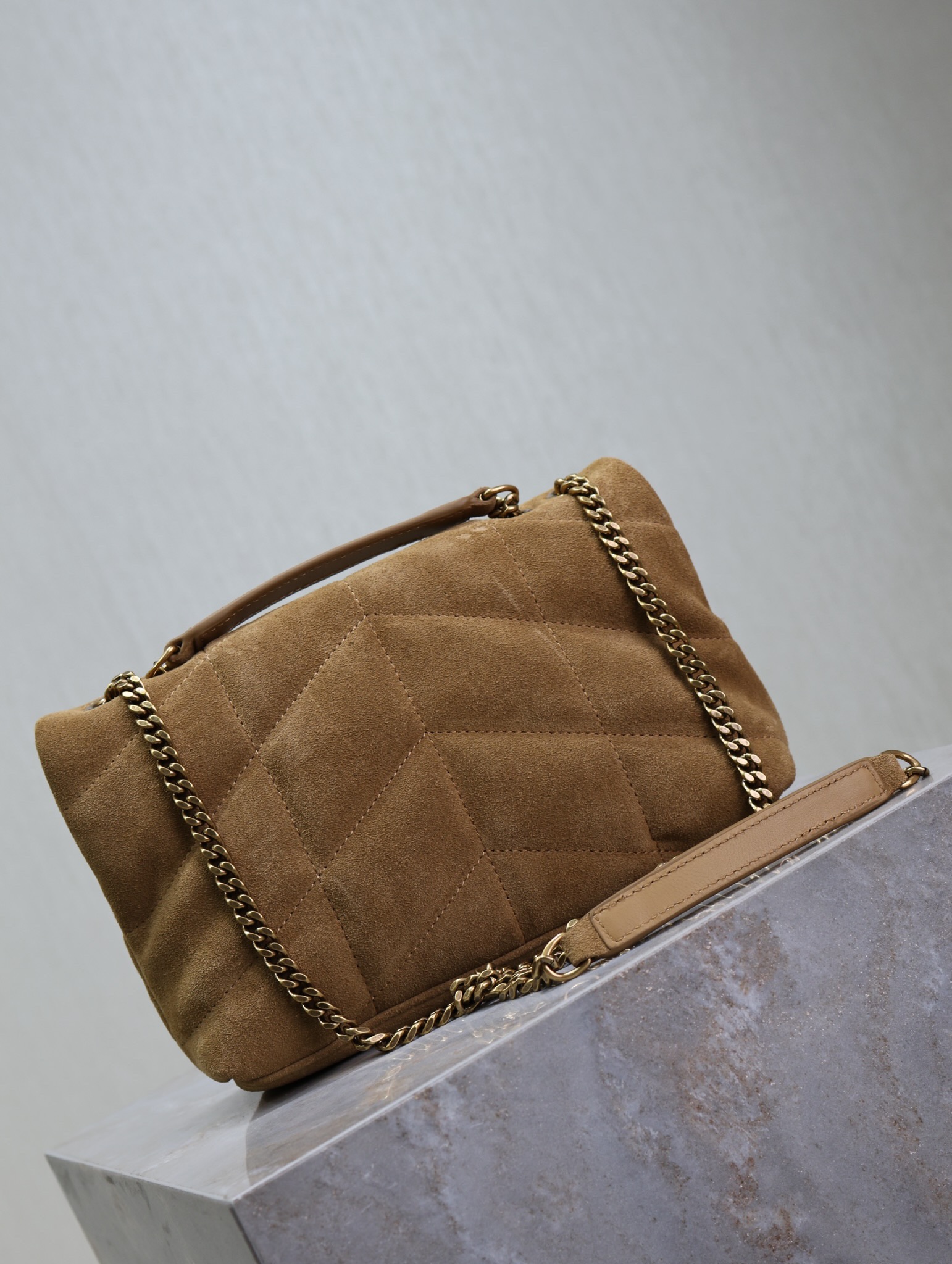 [TOP] Yves Saint Laurent YSL Loulou Puffer Suede Bag 23cm/29cm/35cm - Brown