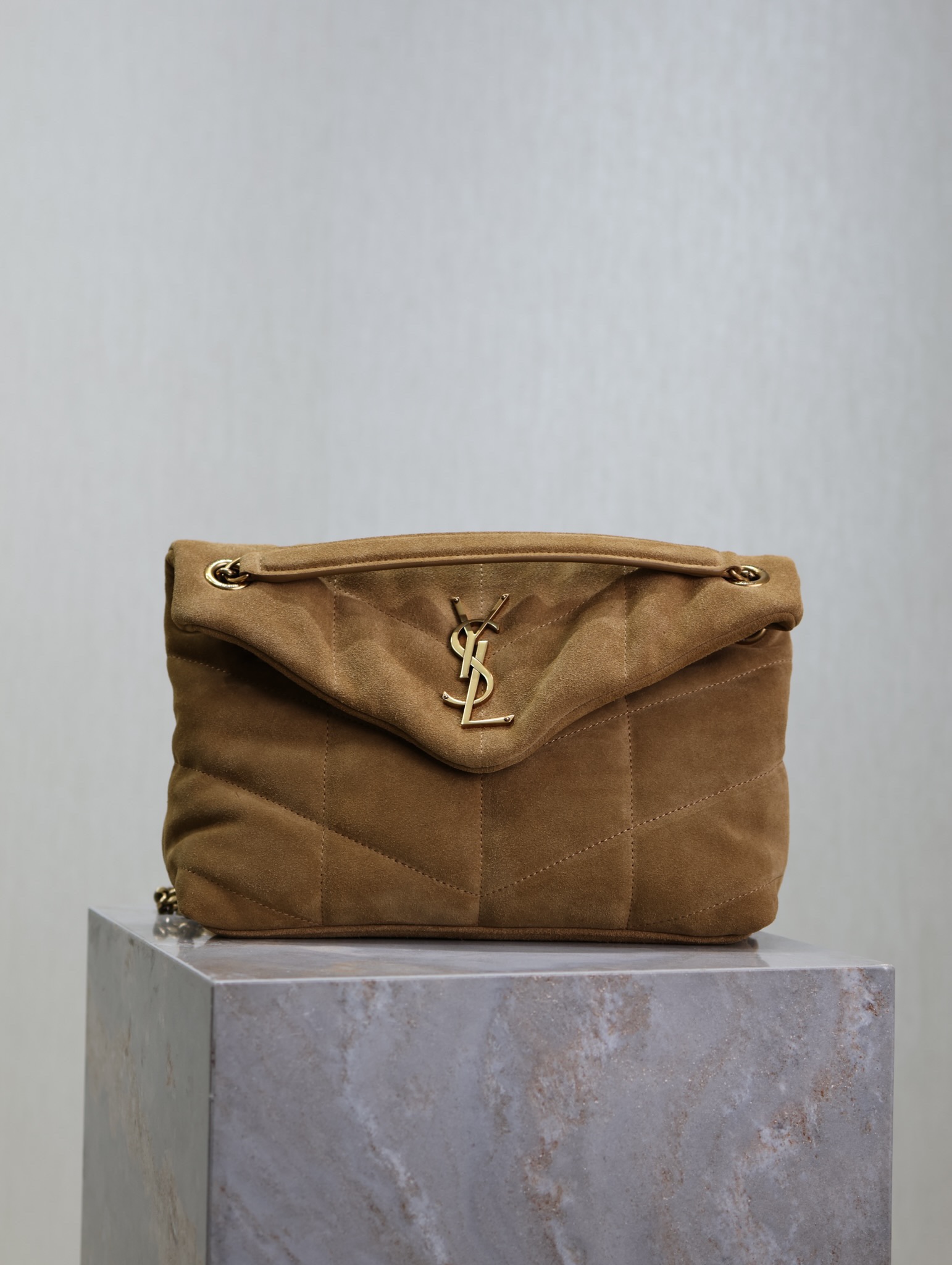 [TOP] Yves Saint Laurent YSL Loulou Puffer Suede Bag 23cm/29cm/35cm - Brown