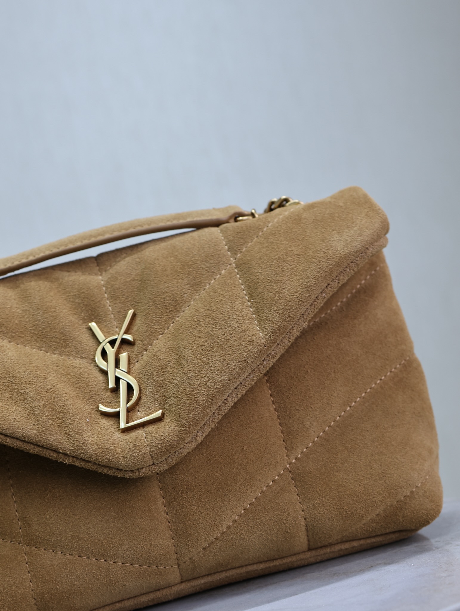 [TOP] Yves Saint Laurent YSL Loulou Puffer Suede Bag 23cm/29cm/35cm - Brown