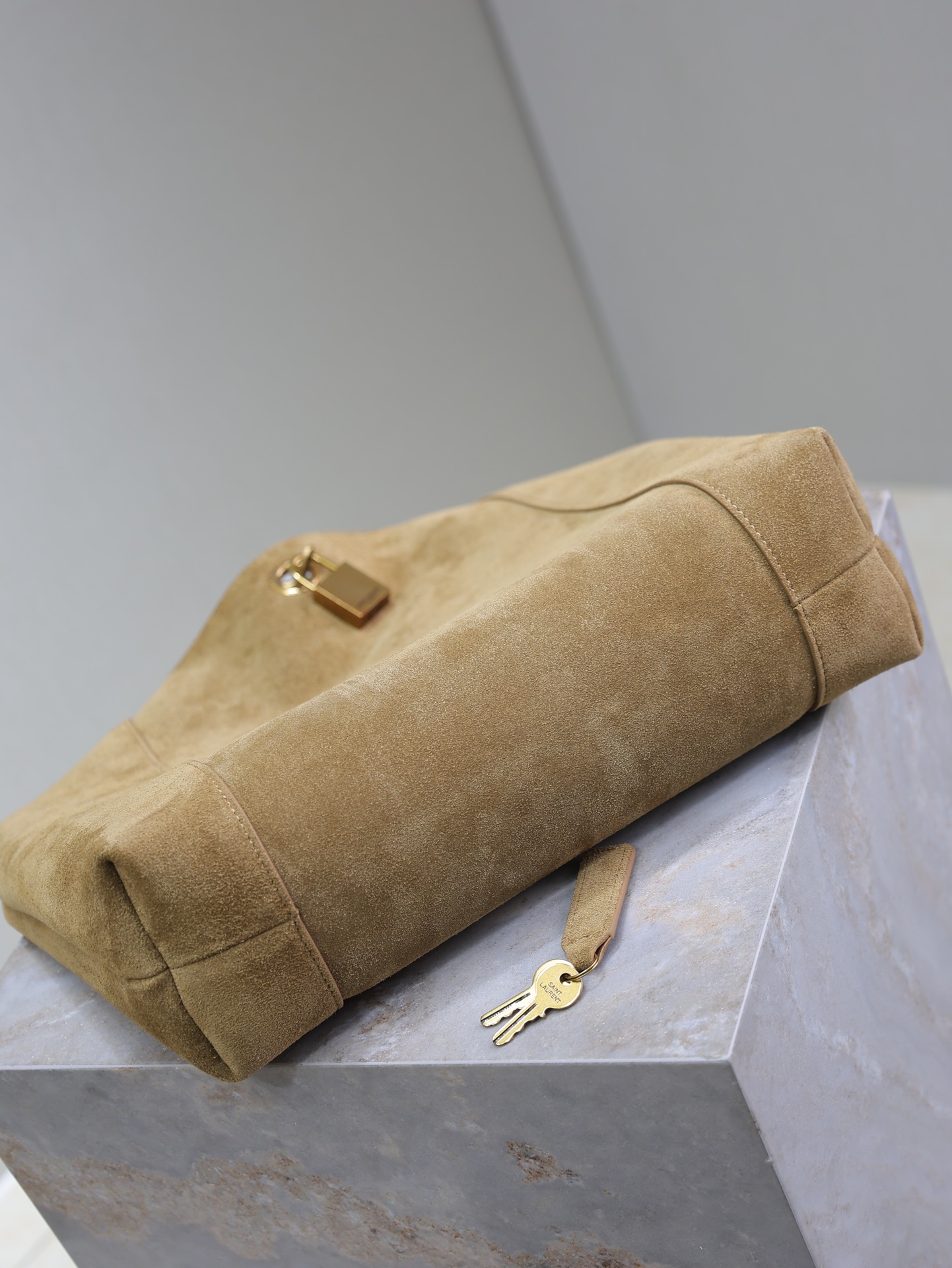 [TOP] Yves Saint Laurent YSL Suede Hobo Bag  27×27×8cm - Brown&GHW